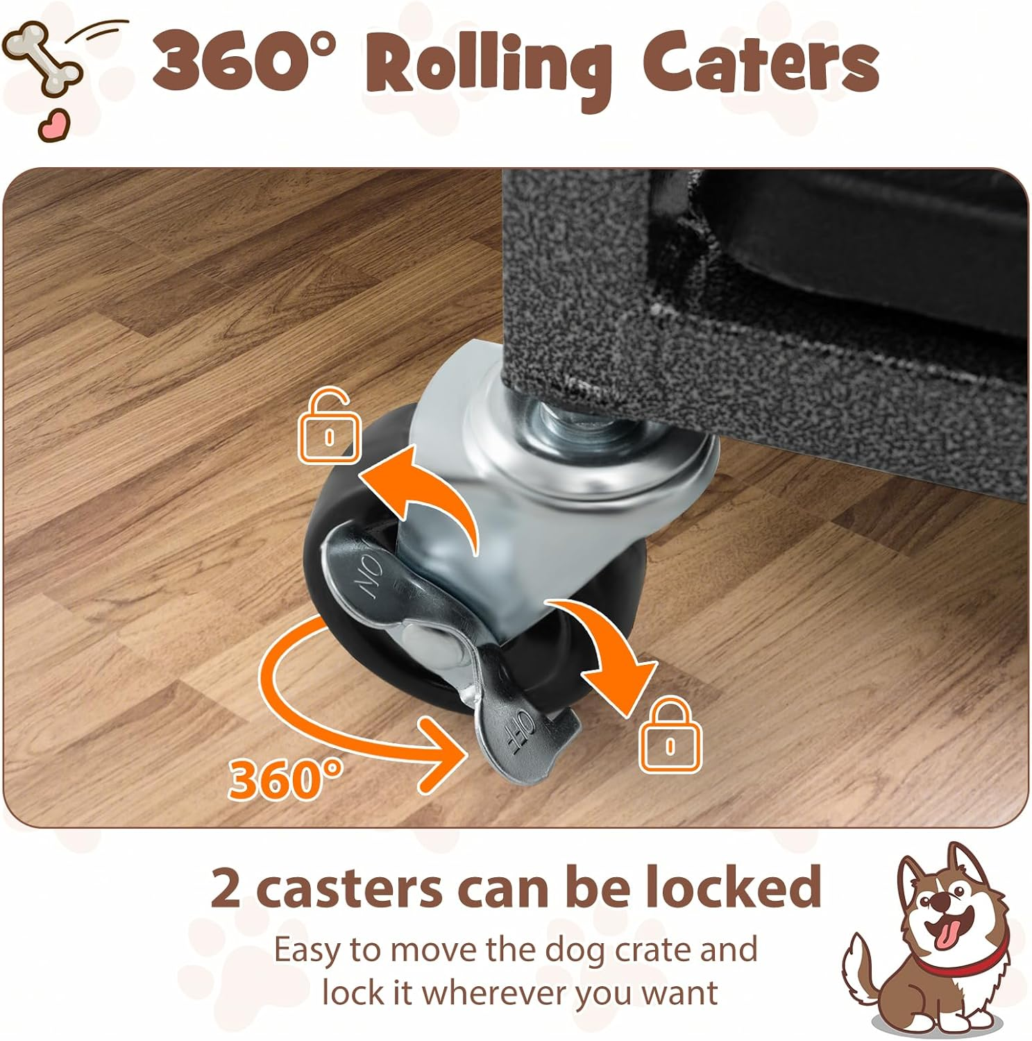 Costway 96CM/120CM Foldable Heavy-Duty Metal Dog Cage W/Lockable Rolling Casters, Removable Tray, 2 Lockable Doors, Chew-Proof Dog Crate, Indoor & Outdoor Portable Dog Kennel Crate (96 X 65 X 77 Cm)