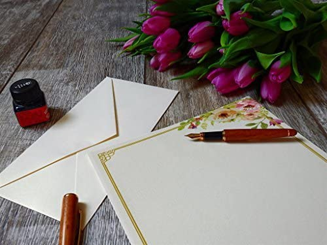 Stationery Writing Paper - Perfect Invitations for Bridal Showers, Birthdays, Weddings, Engagement Party, VIP and All Occasions - 100 Floral Letter Notes for DIY Invitation Kit - Pink and Peach Roses image number 4