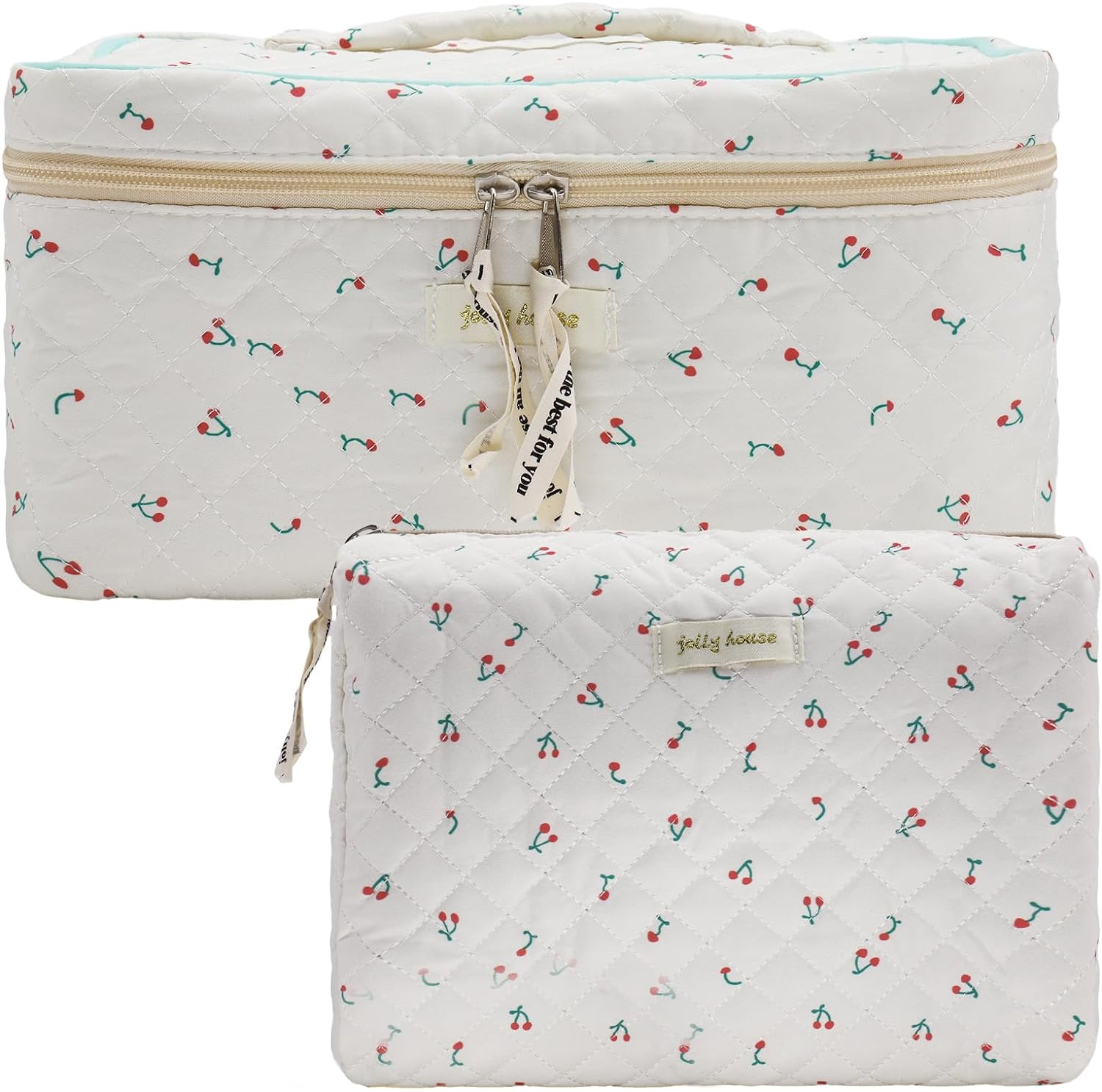 Makeup Bag Floral Cotton Large Travel Cosmetic Quilted Pouch Coquette Aesthetic Toiletry for Ladies Girl Multifunction Storage Bag, Beige, (YJL-DRLSHHZB-01) image number 4