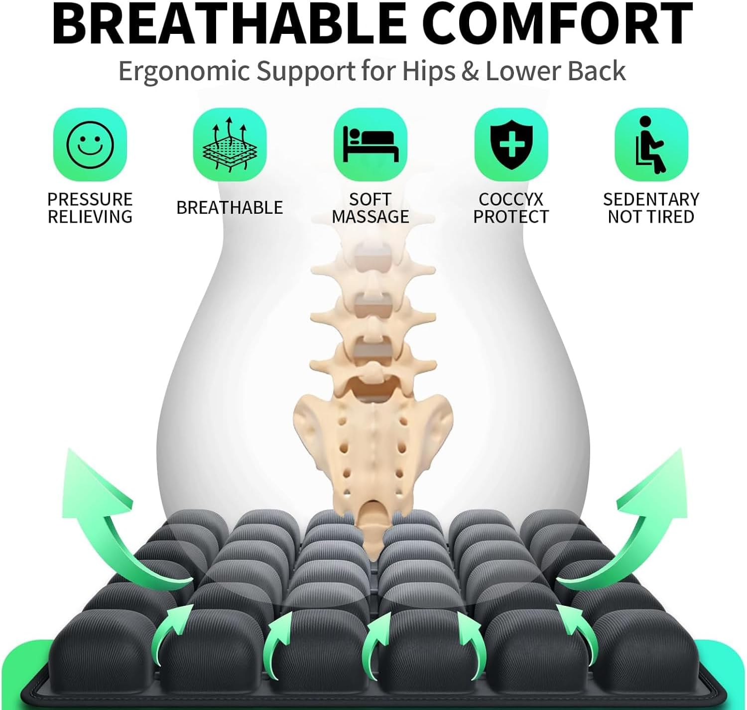 Quintin Travel Cushion,3D Air Cell Inflatable Air Seat Cushion with Storage Bag, Portable Travel Comfort Pad for Car, Office Chair, Wheelchair (Black) image number 1