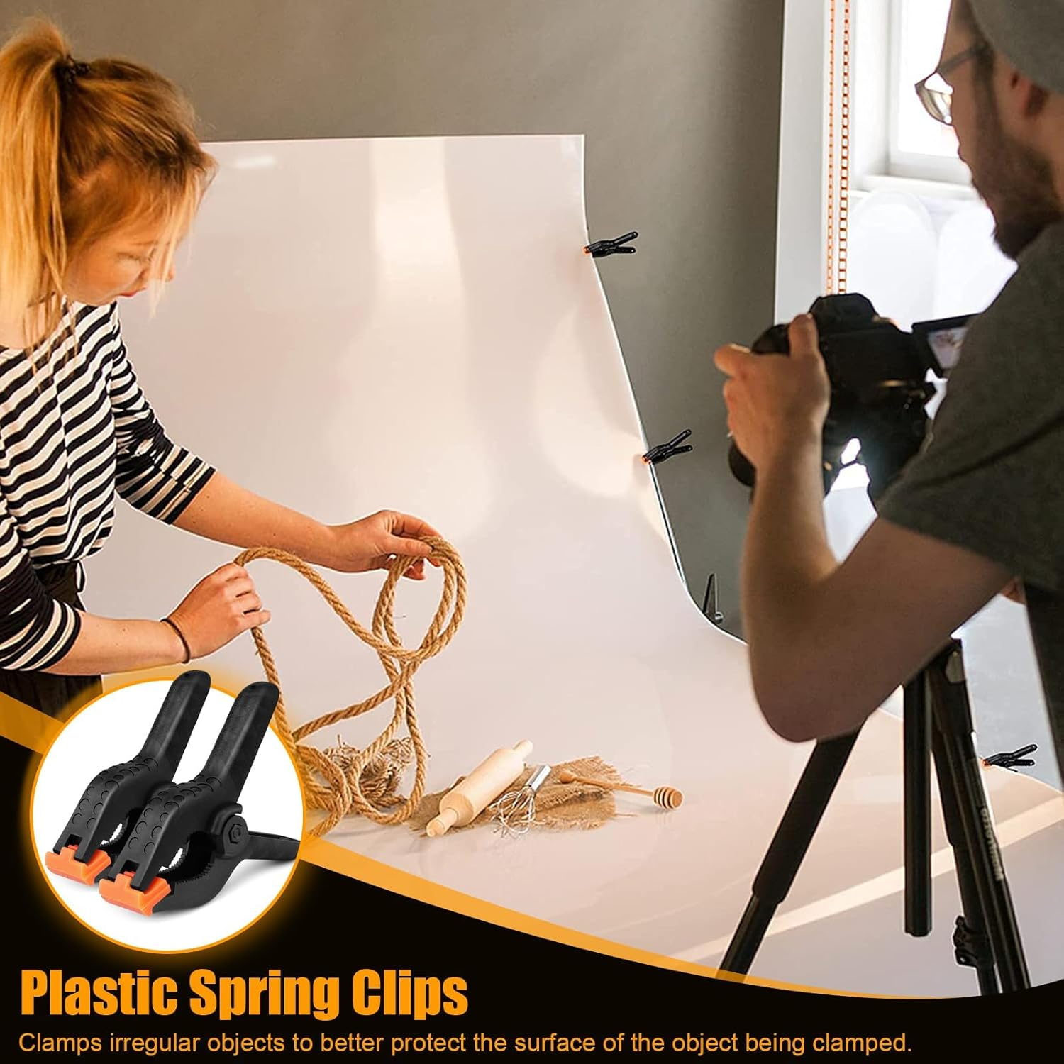 Spring Clamps, 20Pcs Mini Backdrop Clips, 65 &times;52Mm Heavy Duty Plastic Spring Clamps for Woodworking, Photography Studio, Home Improvement image number 5