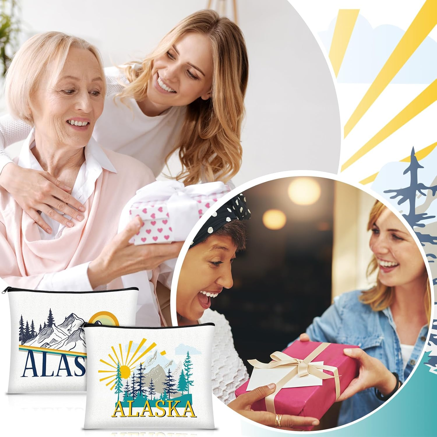 9 Pcs Alaska Cosmetic Bag New York Souvenir Zipper Pouch Los Angeles Souvenir Gifts Italy Paris Broadway Alaska Makeup Purse for Girls Women Traveler Birthday Christmas Party Favors image number 6