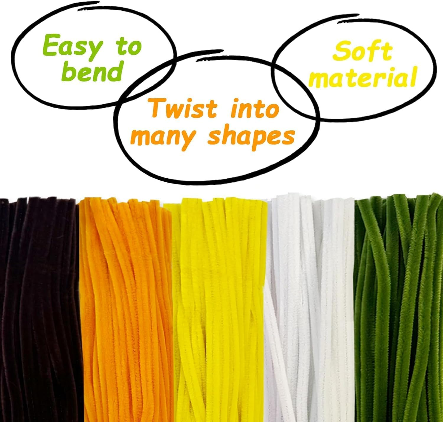 Pipe Cleaners Craft, Sunflower Color Set, 5 Colors 500Pcs Thick & Durable Chenille Stems Fuzzy Sticks Craft Supplies Pipe Cleaners for DIY Art and Craft Creative Gift Party Decorations image number 6