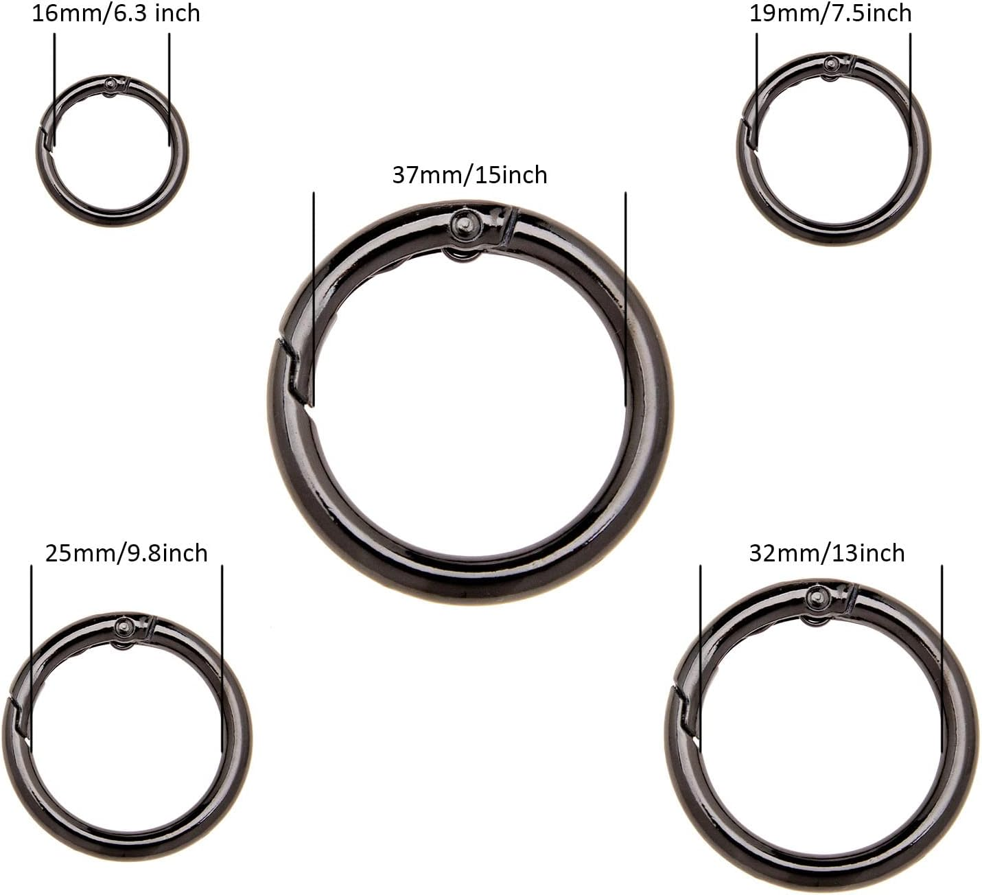 Emsea 15Pcs Spring O Ring Alloy round Carabiner Snap Clip Hook Trigger Spring Keyring Buckle 5 Styles for Bags Purses Keychain Backpack Handbag Black image number 2