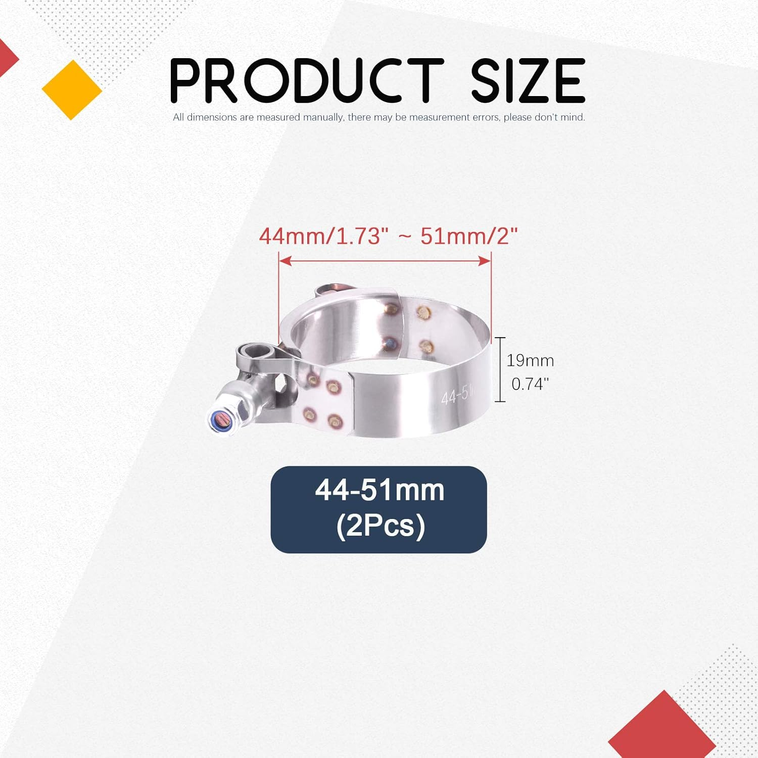 Hilitchi 2Pcs Stainless Steel T-Bolt Clamps with Rounded Band Edges Heavy Duty Turbo Intake Intercooler Clamp (44-51MM) for 1 1/2 Inch image number 4