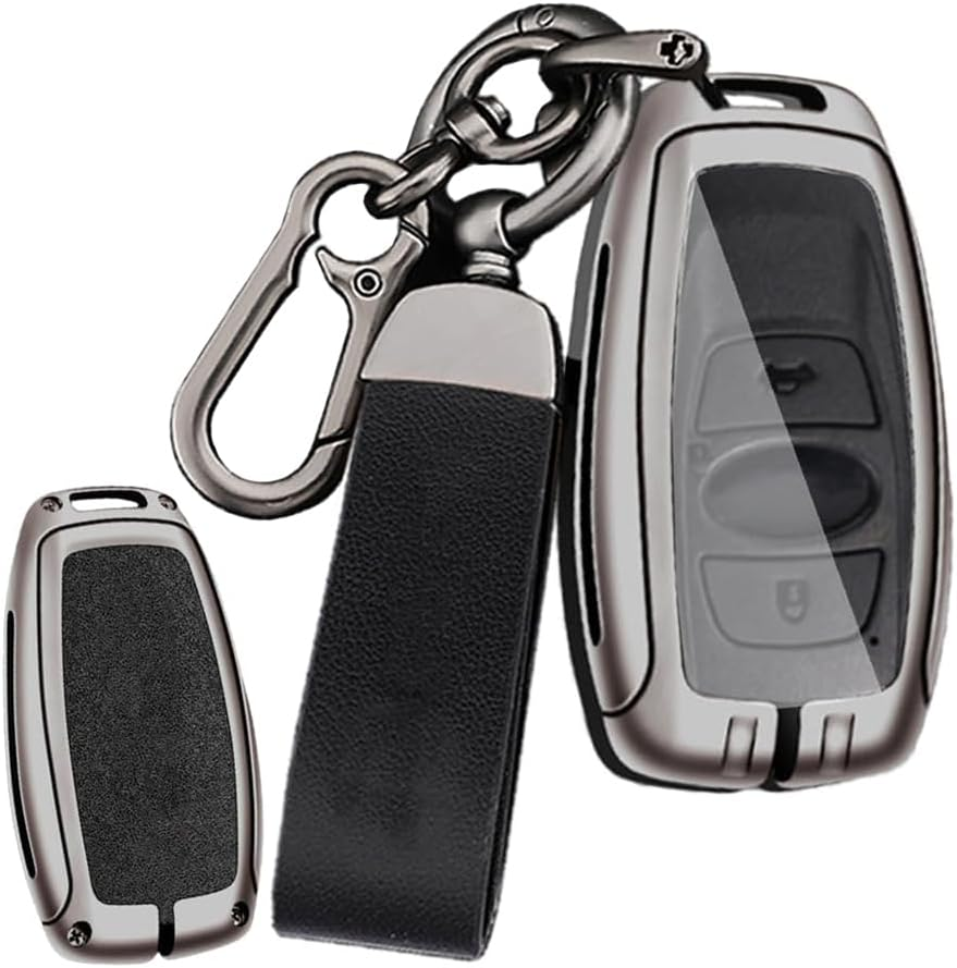 Ontto Alloy Leather Car Key Fob Cover Fit for Subaru BRZ Forester Legacy Outback WRX STI Impreza XV Crosstrek Smart Key Holder Case Keyring Shell Bag Keychain Accessories