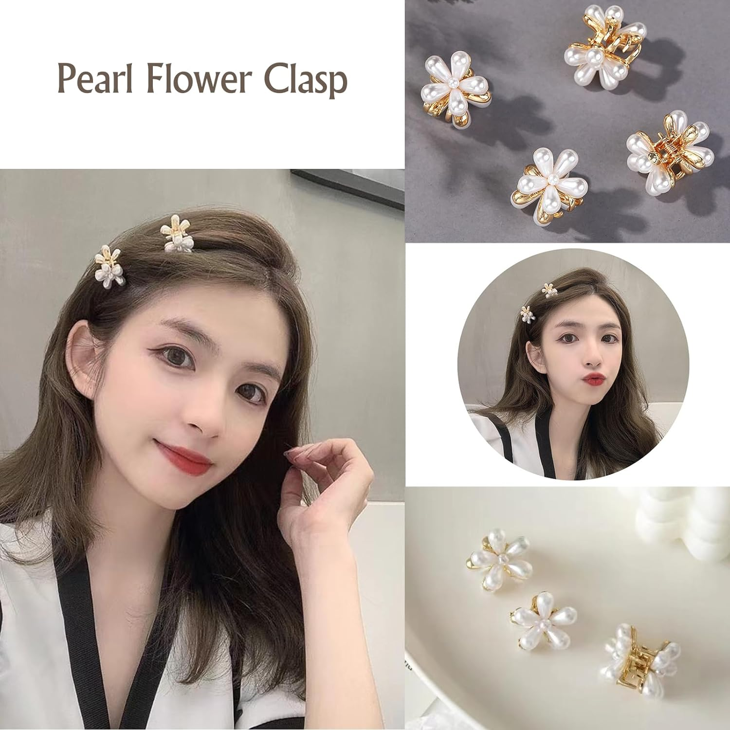 20 Pcs Mini Pearl Hair Claws Clips,Fashion Small Flower Clips,Sweet Cute Bangs Hair Barrettes Pins image number 6