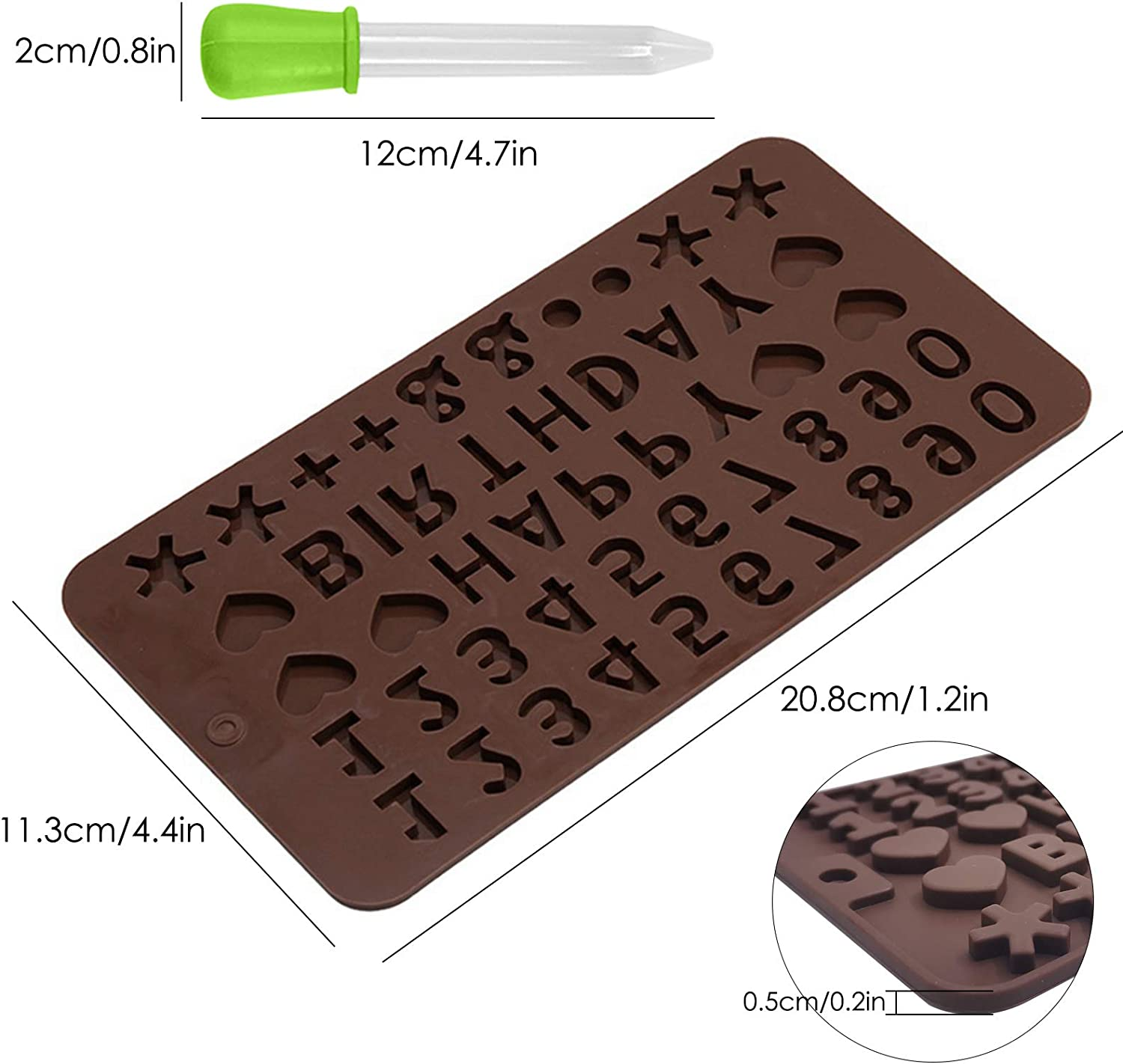 4 Packs Letters and Happy Birthday Numbers Symbols Mold with Liquid Droppers, Sourceton Chocolate Decorating Silicone Tray and Droppers image number 3