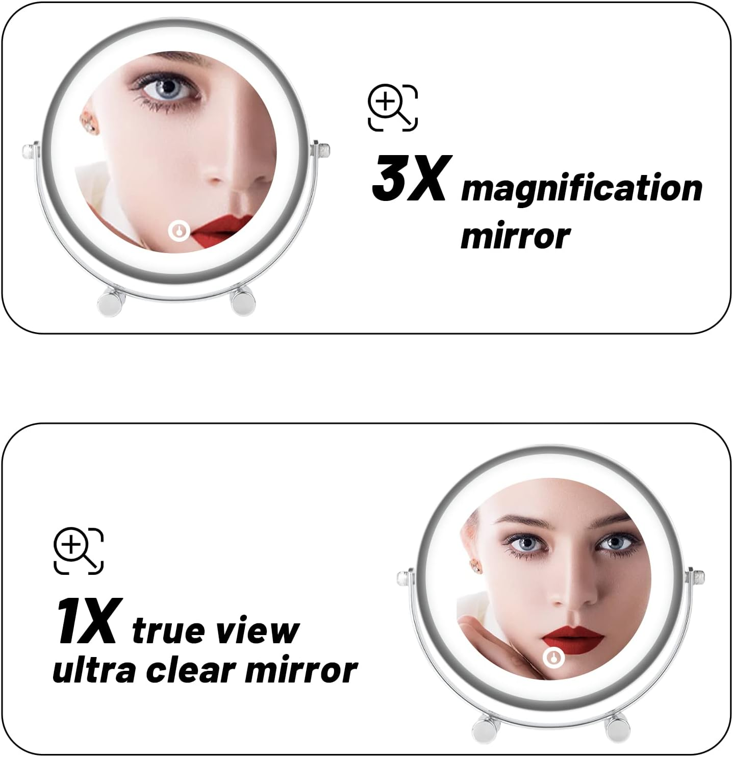 Clevinger round Vanity Mirror, 1X/3X Magnification Double-Sided LED Bedroom Makeup Mirror with Lights, Portable Lighted Tabletop Mirror, Table Desk Counter Top Mirror Bathroom Shaving Mirror image number 3
