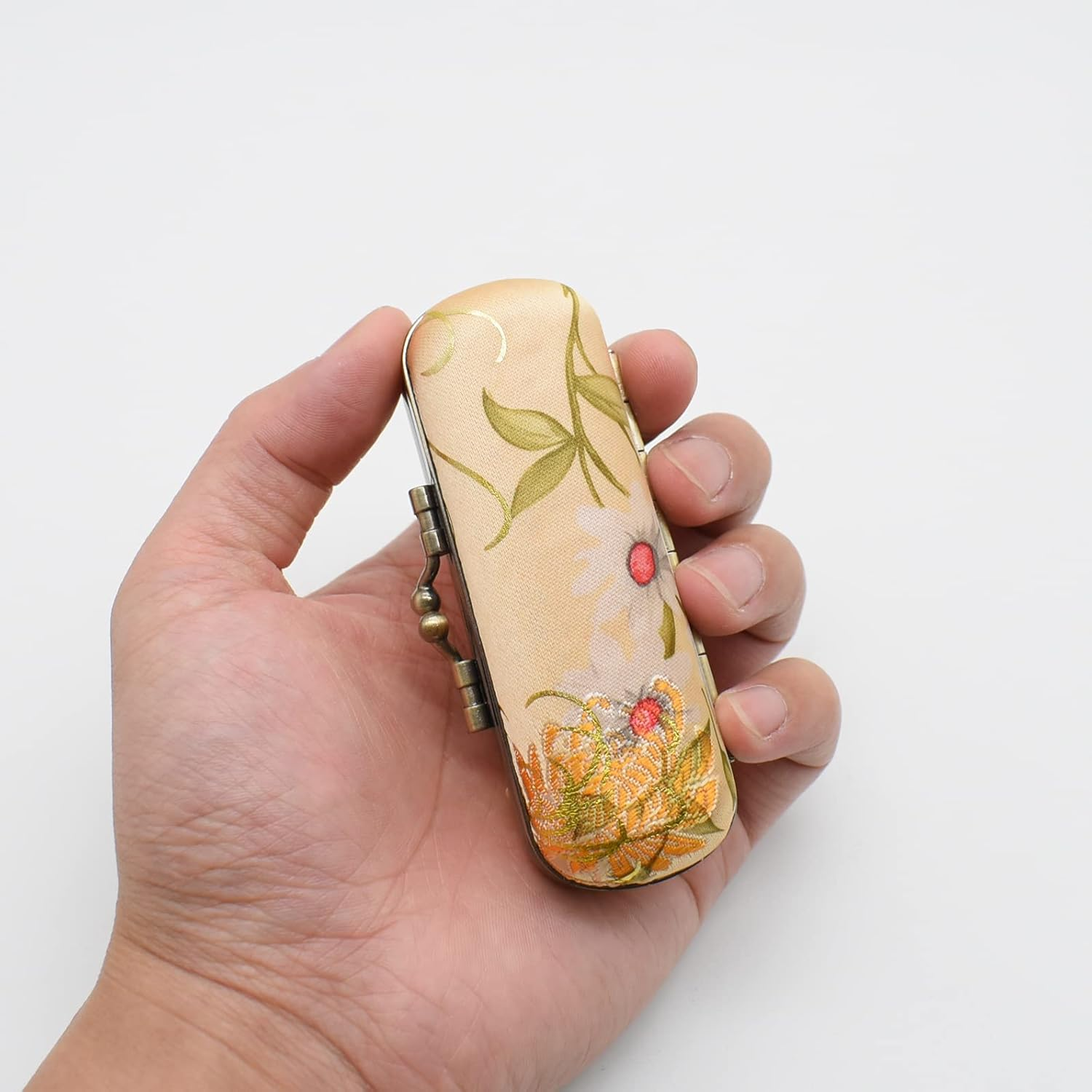 Ladies Floral Lipstick Case Holder with Mirror,Makeup Cases for Women, Yellow, Women image number 6