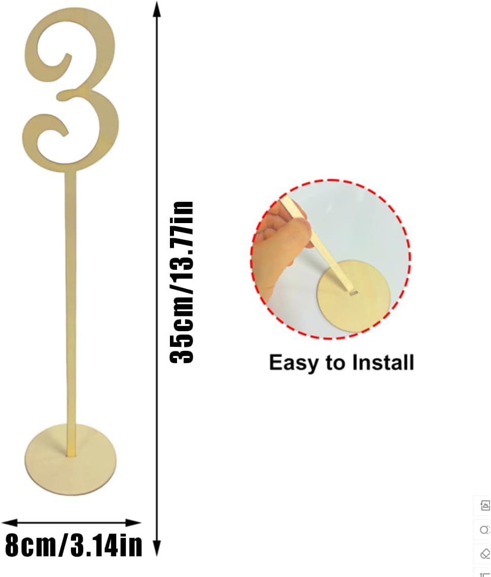 NILLOS Wood Table Numbers, 20 PCS Numbers Wood Wedding Table 1 to 20 with Sturdy Holder Base for Birthday Party, Banquet, Home Decoration (Height 35 Cm/13.77 In) image number 6