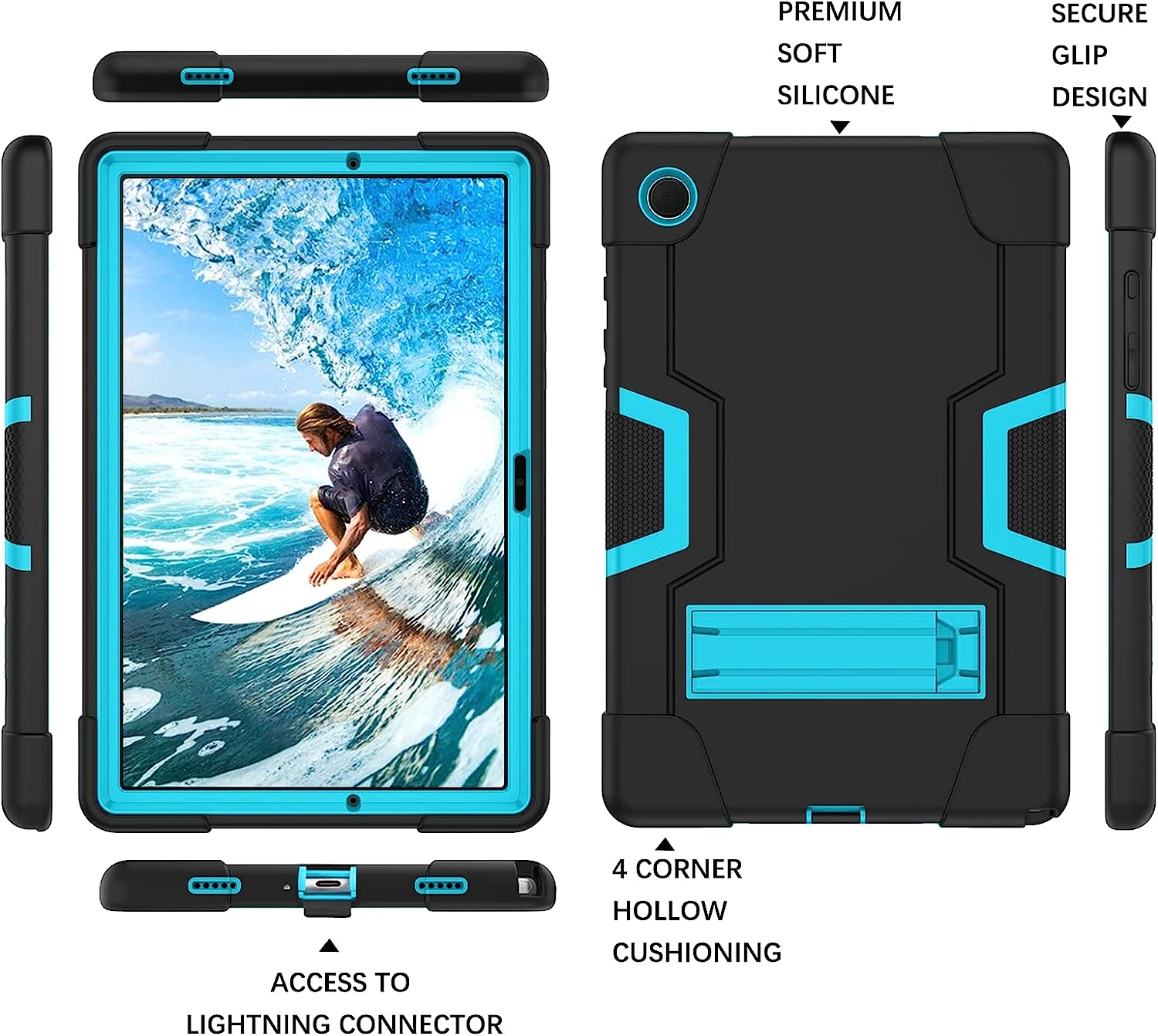GUAGUA Kids Case for Samsung Galaxy Tab A8,Galaxy Tab A8 Case with Kickstand,Heavy Duty Shockproof Rugged Protection Cover for Samsung Galaxy Tab A8 10.5 Inch (Sm-X200/X205/X207),Black + Blue image number 2