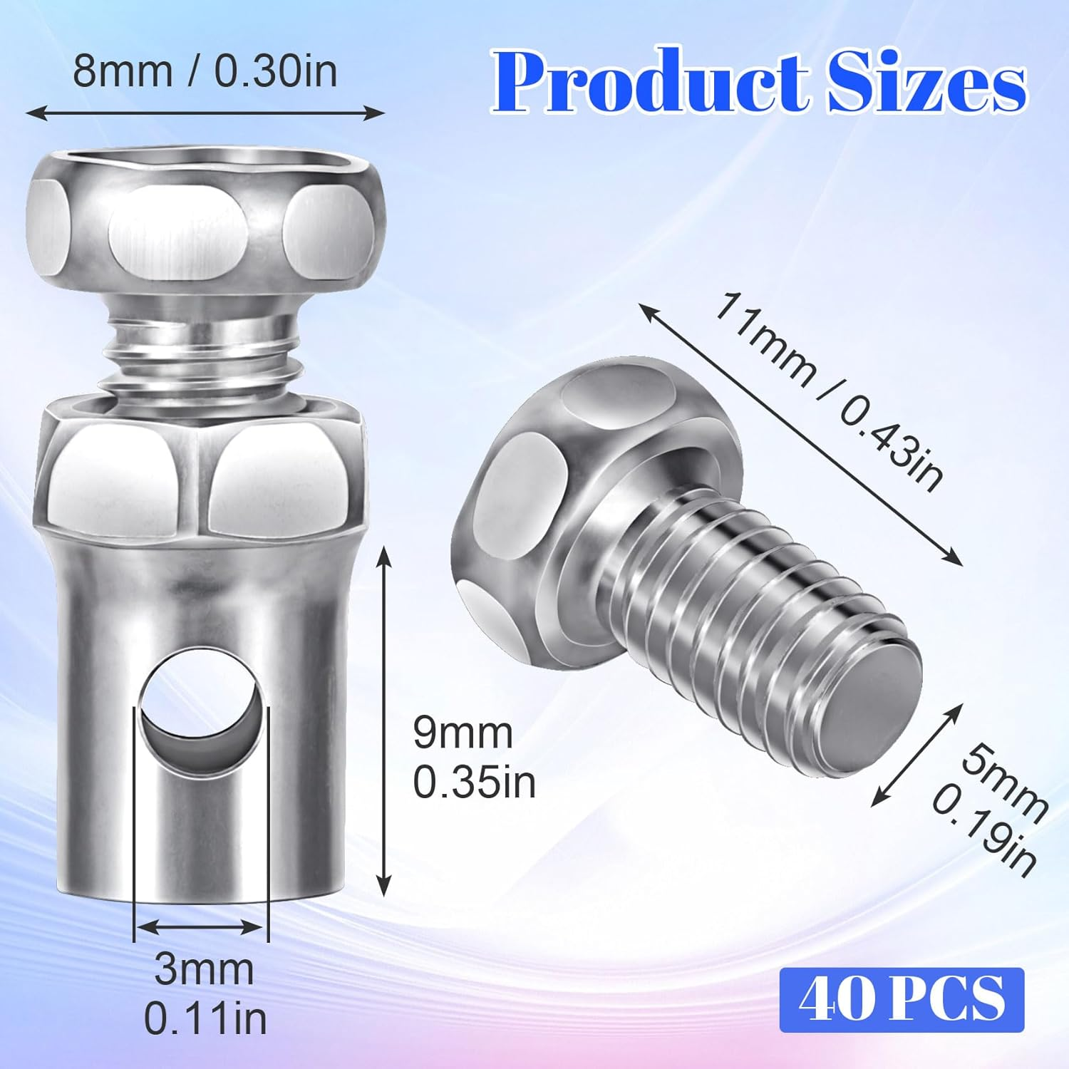 OIIKI 40PCS 1/8" Throttle Cable Ends, 3Mm Cable Stop Lock Clamps, Metal Brake Cable Accessories for Go Kart, Bicycle, Motorcycle, Scooter -Silver image number 6