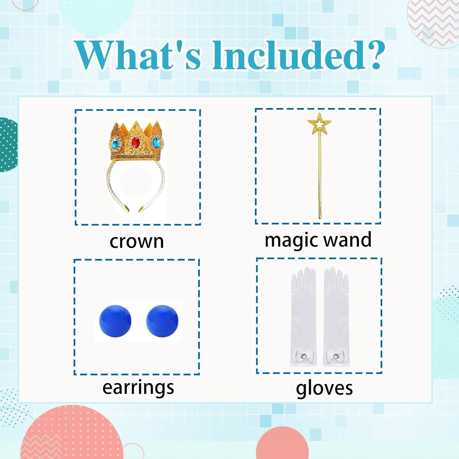 Princess Dress up Cosplay Jewelry Accessories Set for Girls with Crown Scepter Necklace Earrings Gloves Rings Bracelets image number 3