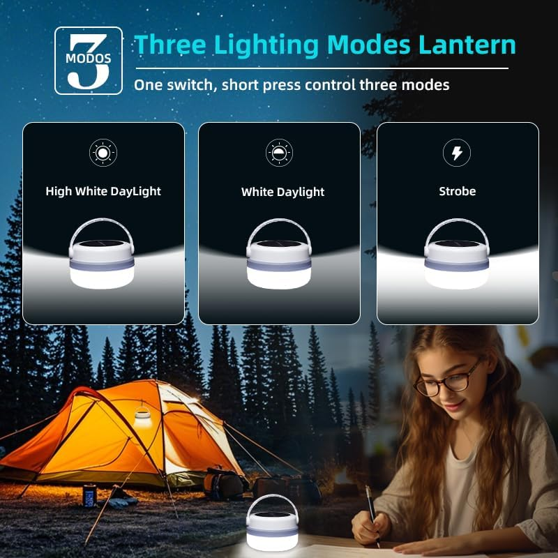 Portable Camping Light - Ultra Bright, 6000Mah Solar & USB Rechargeable, Power Bank Function, Waterproof, Detachable Battery, Power Display Ideal for Emergency, Tent, Outdoor, Power Outages image number 5