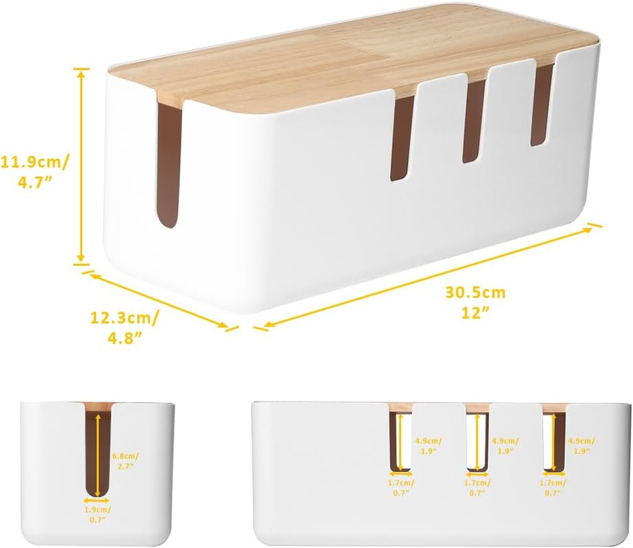 Cable Management Box by Baskiss, 12"X5"X4.5", Wood Lid, Wire Organizer for Desk TV Computer USB Hub System to Cover and Hide & Power Strips & Cords image number 6