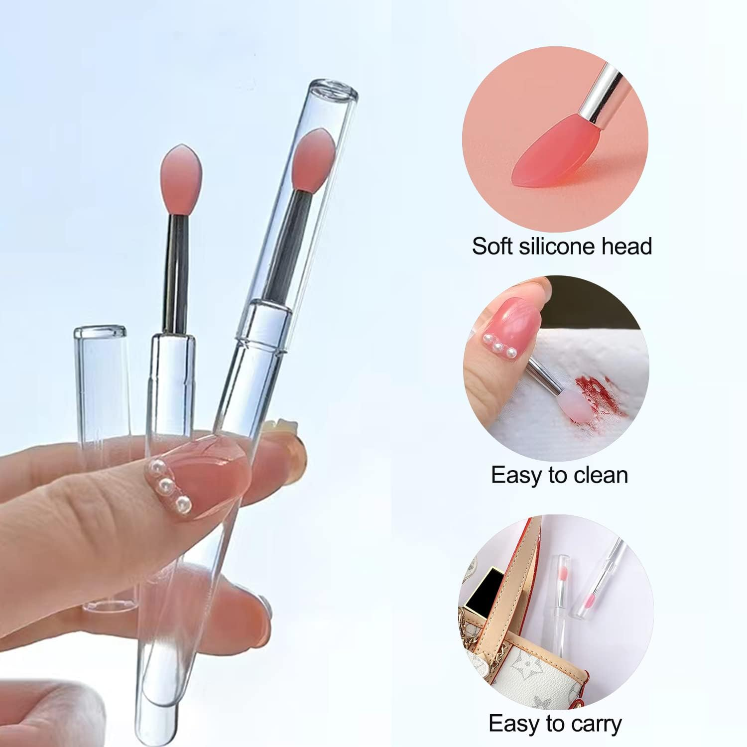 Lip Brush, 6PCS Silicone Lip Applicator Reusable Lip Mask Applicator, Silicone Retractable Lip Gloss Balm Applicator Eyeshadow Lip Scrub Brush Lip Applicators Disposable - 6 Pcs image number 5