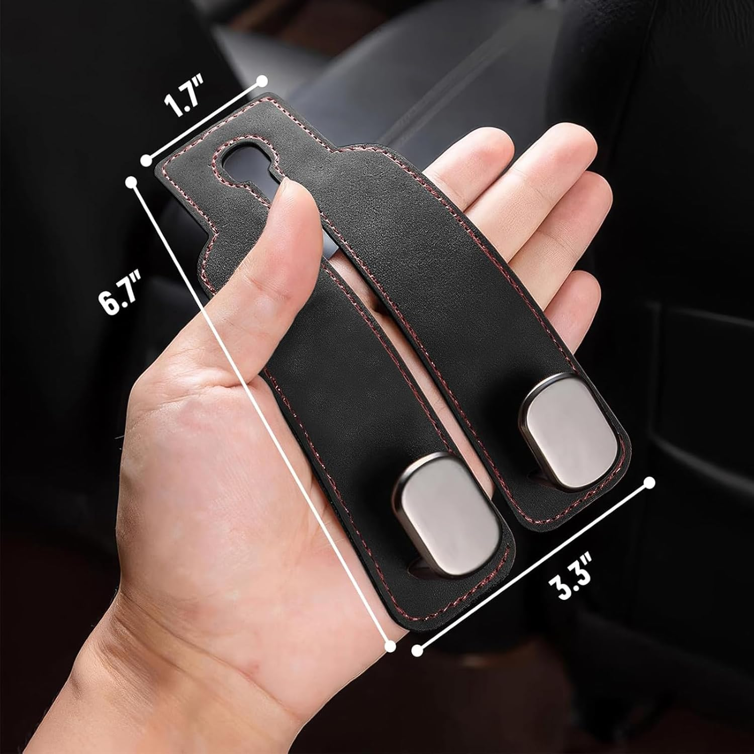 1 Pack Car Hooks for Headrest, Headrest Hooks Car Purse Hook Car Seat Back Storage Hook Premium Leather Car Seat Holder for Headrest Purses and Bags (Black) image number 5