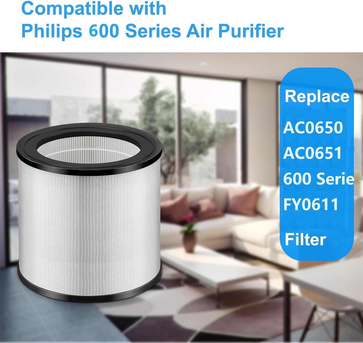 2-Pack Replacement HEPA Filter Compatible with Philips Air Purifier 600I Series, AC0650/10 and AC0651/10 - Nanoprotect Filter Removes 99.97% of Pollutants image number 3