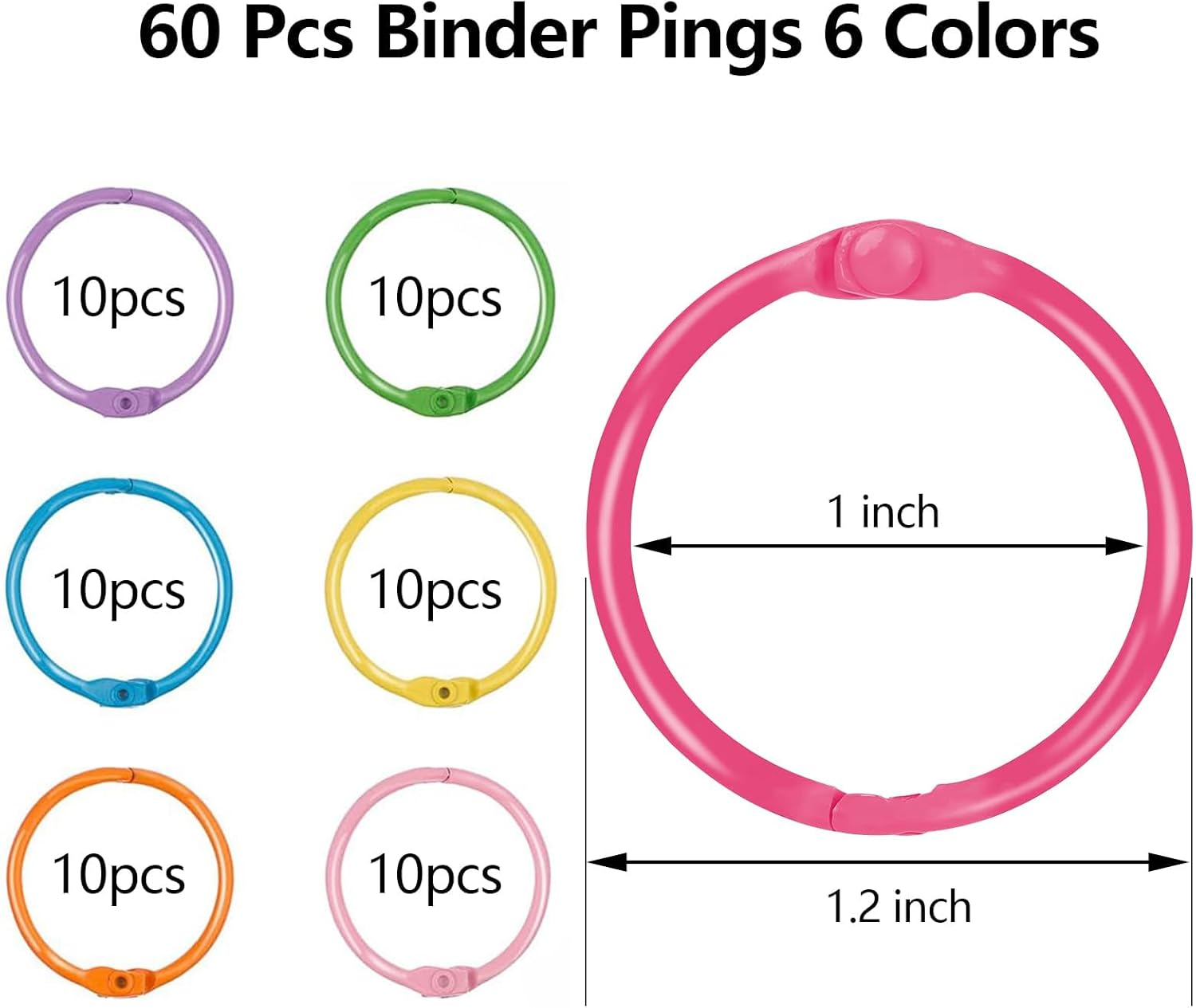 Metallic Loose Leaf Binder Rings,With 1 Clear Organizer Box(1.2 Inch),Flash Card Rings,Clip Rings for Index Cards,Colorful Key Rings,Notebook and Crafts for School, Home,Office image number 1