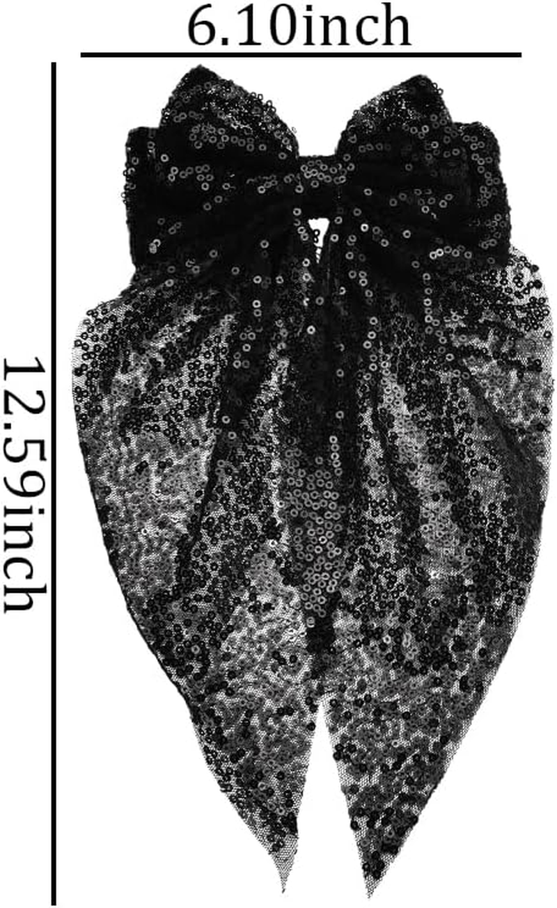 Big Sequin Black Hair Bow Clips Glitter Bows for Hair Ribbon Bow-Knot Hair Clips Barrettes Headwear Disco Festival Party Hair Accessories for Women image number 4