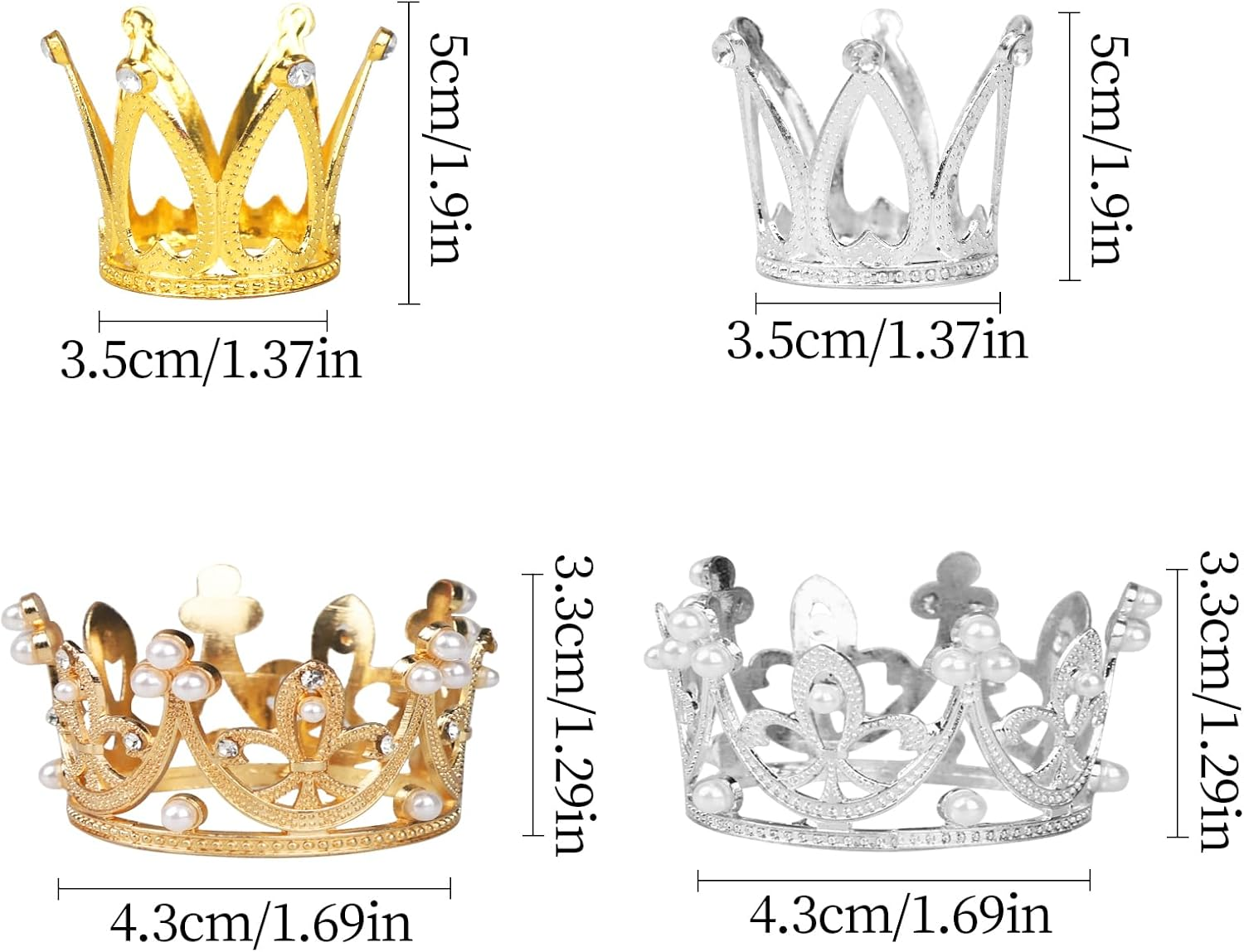BLMHTWO 4 Pcs Gold Silver Crown Cake Topper - Small Queen Mini Tiara Princess Headpiece for Women Lady Girl Bridal Wedding Royal Themed Decor Birthday Party image number 5