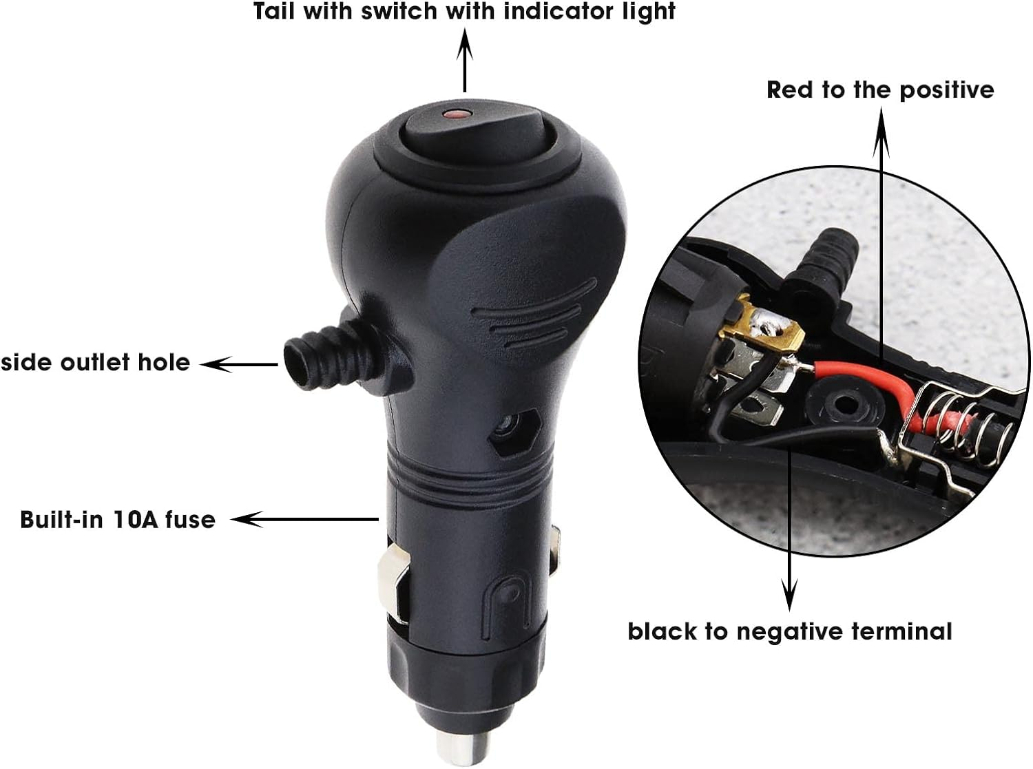 Emagtech 4Pcs DC 12V Car Cigarette Lighter Plug with 10A Fuse Car Fused Cigarette Lighter Switch Power Socket Plug with LED Indicator for Car in Black image number 6