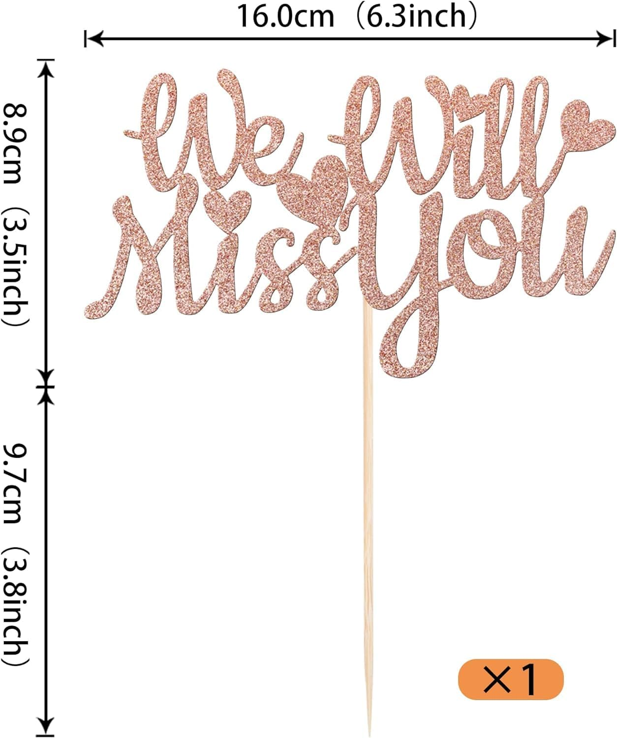 1 Pack We Will Miss You Cake Topper Glitter Red Love Heart Good Luck Cake Pick Retirement Theme Going Away Party Cake Decorations image number 6