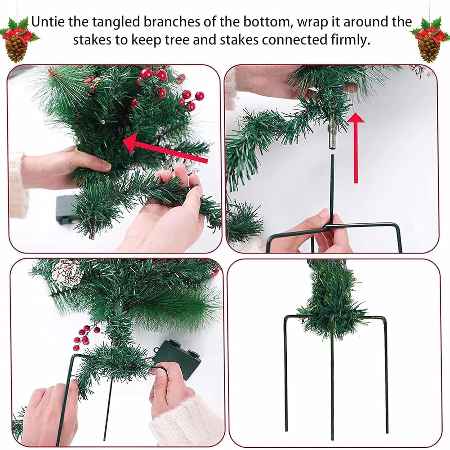 Outdoor Christmas Tree Frosted Urn Filler, Pre-Lit Artificial X Mas Tree with Cones & Red Berries, Battery Operated Christmas Tree, Outdoor Light up Planter Filler Holiday Home Decor image number 4