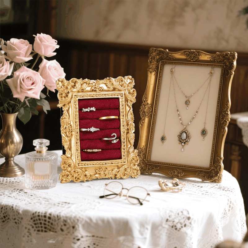 Vintage Ring Display Stand, Baroque Ring Holder Earring Display Tray Jewelry Organizer Birthday Engagement Wedding Decoration for Women (Wine Red) image number 3