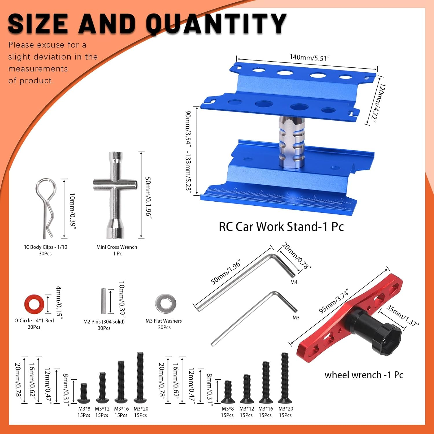 Tanstic 245Pcs Aluminum Alloy RC Car Repair Work Stand with RC Screws Kit, 360 Degree Rotation Lift/Lower RC Car Work Stand Repair Workstation for 1/8 1/10 1/12 Scale RC Cars Trucks image number 5