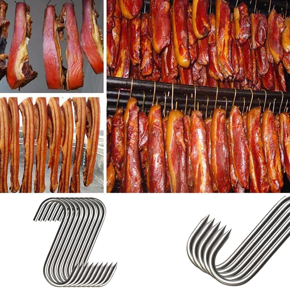 Meat Hooks 5.9'',20Pcs Premium Stainless Steel Butcher Hook Smoking Hooks,Meat Processing for for Hot and Cold Smoking,Chicken Hunting Smoking Ribs,Hanging,Drying,Bbq,Grilling (5.9Inch(20Pcs)) 1
