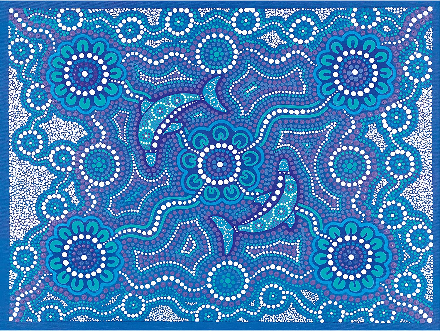 Mindbogglers Artisan 500-Piece Jigsaw Puzzle: Saltwater People - Steven Bekue - Jigsaws for Adults - Deluxe Jigsaw Puzzles - 24X18In - Intricate Puzzles - Hobbies - Aboriginal Art Jigsaw Puzzles, Blue image number 2