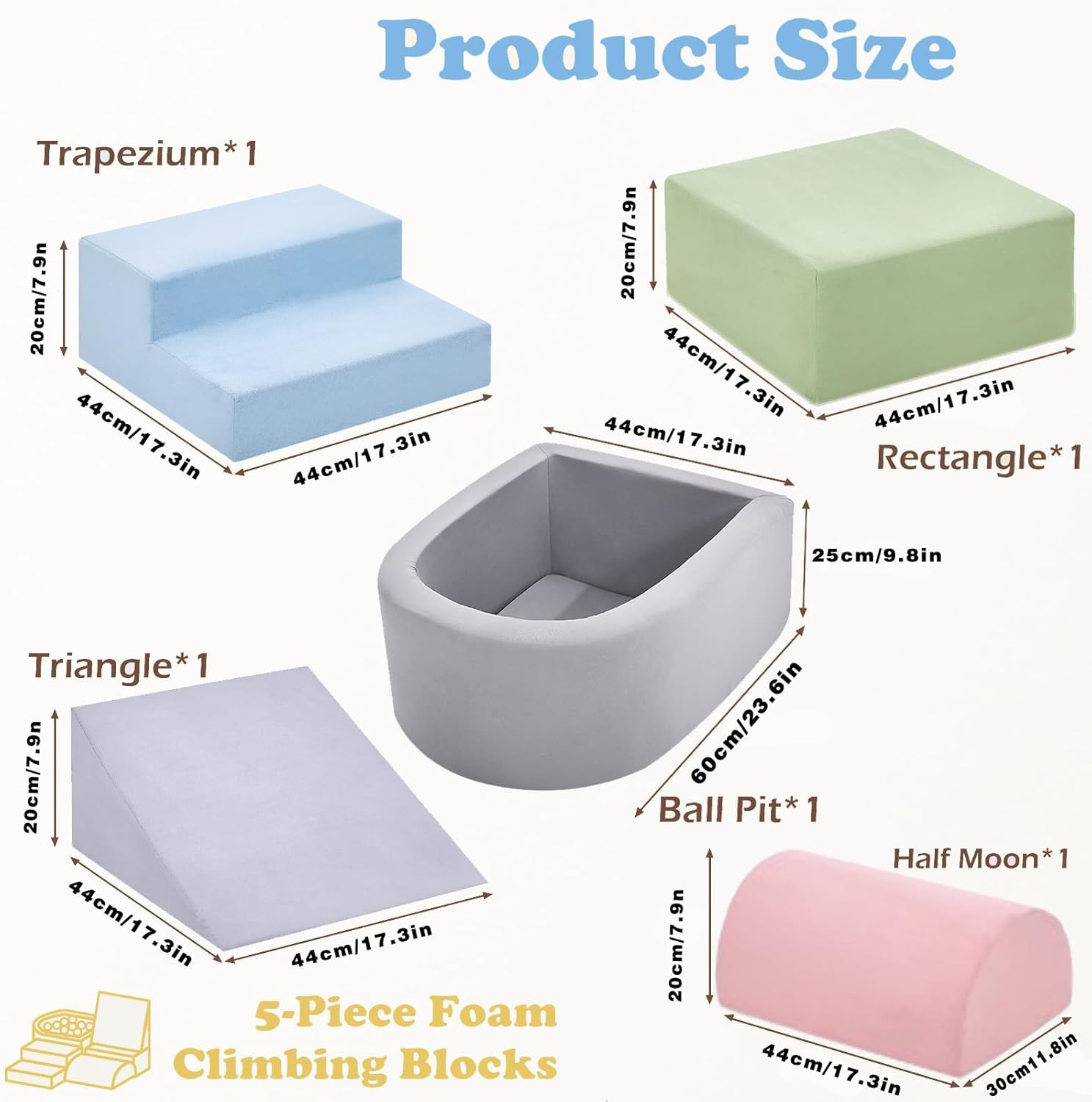 Climbing Toys for Toddlers, Foam Climbing Blocks with Ball Pit for Baby, 5-Piece Soft Toddlers Climbing Toy Indoor,Climbing Crawling Toys Soft Foam Blocks Activity Play Set(Balls Not Included)