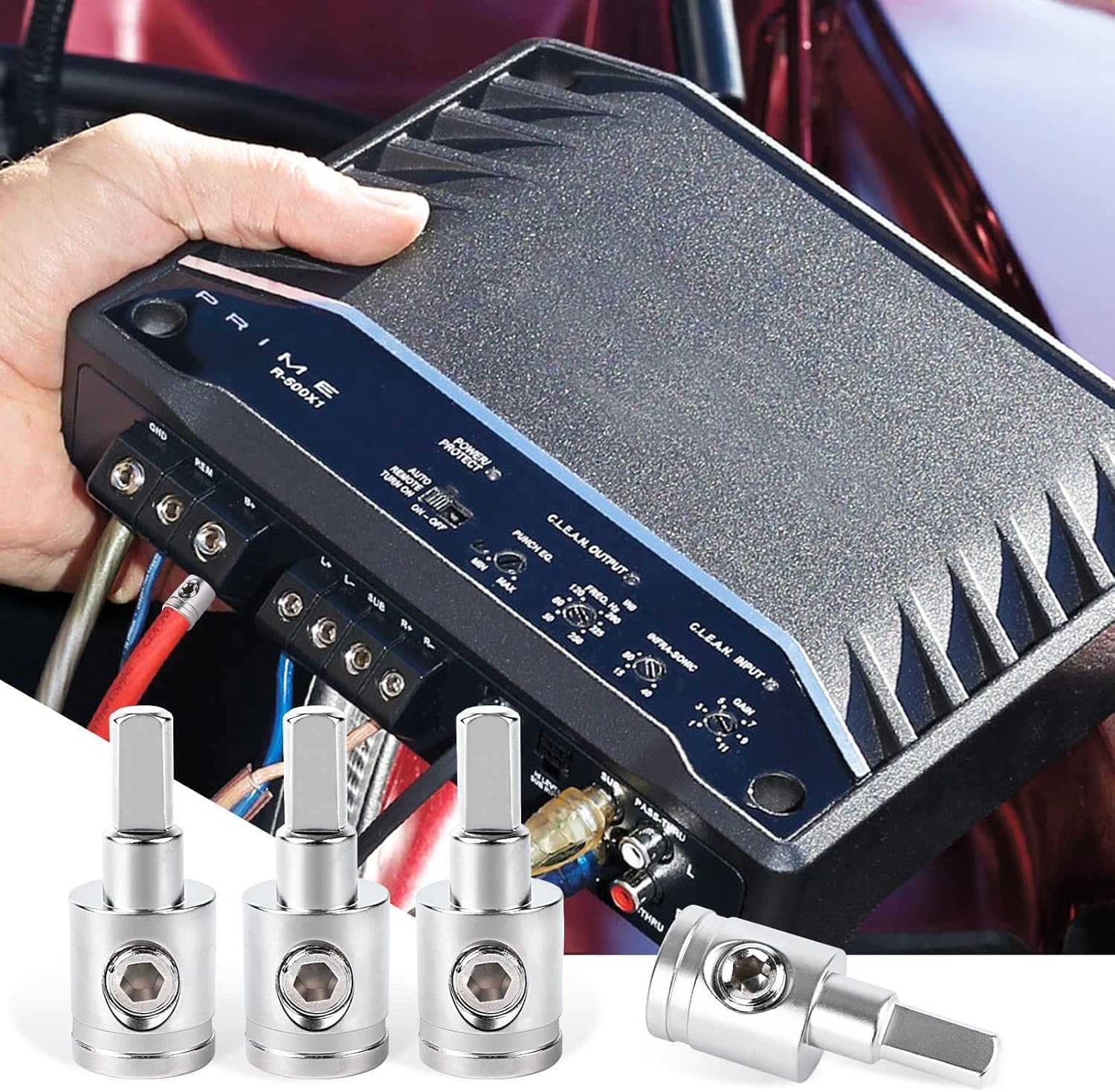 4PCS Heavy-Duty Car Stereo Audio Wire Reducer - 0 Gauge to 4 Gauge for Amp Input, AWG Pin Power & Ground Connection image number 1