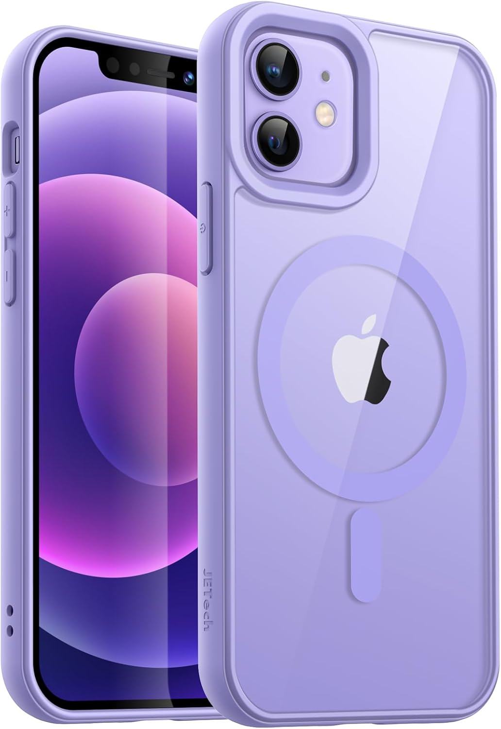 Jetech Magnetic Case for Iphone 12/12 Pro 6.1-Inch Compatible with Magsafe, Shockproof Phone Bumper Cover, Solid Color Matte TPU Frame, Anti-Scratch Clear Back (Purple)