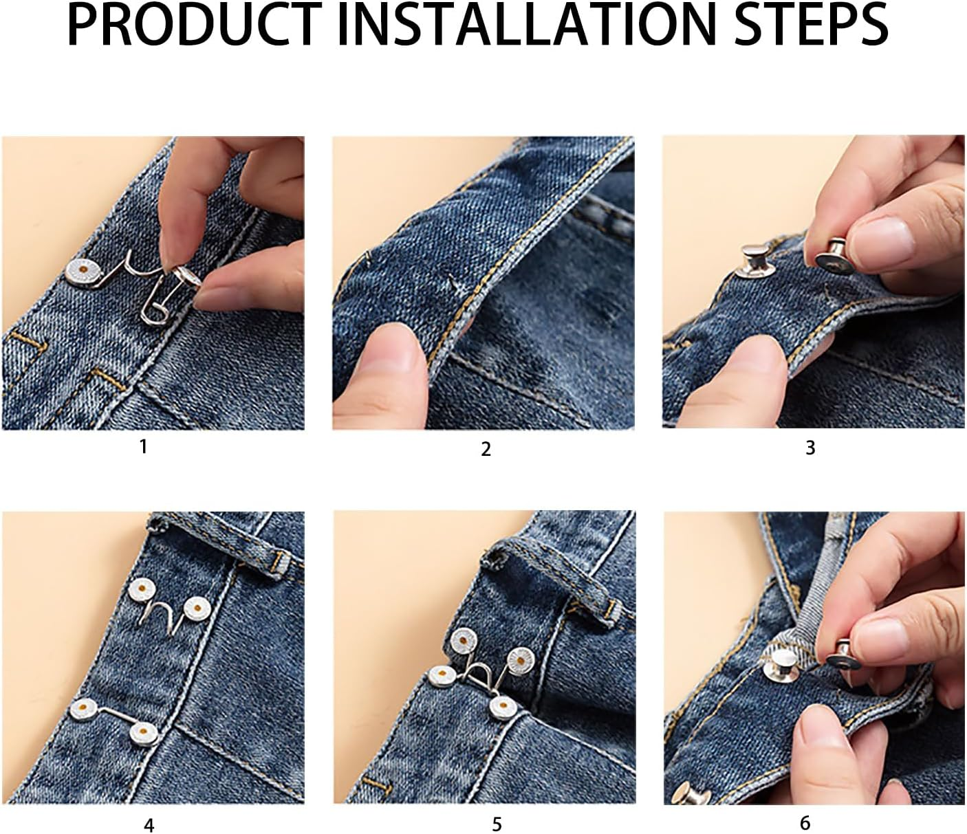 6 Sets Adjustable Waist Buckle Extender Set, Jean Button Pins Extender,Jean No Sewing Required Pants Clips,Clips