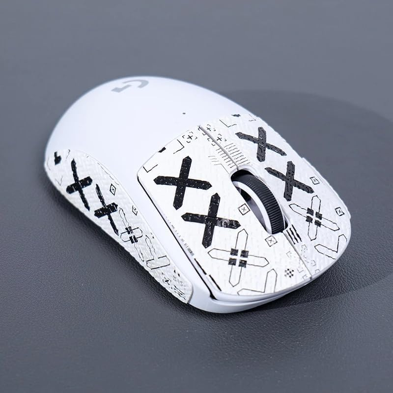 MOSHOU Gaming Mouse Grip Tape Stickers for Logitech G Pro X Superlight Non Slip Suck Sweat Black and Purple Crimping 0.5Mm, Professional Mice Upgrade Kit (White) image number 2
