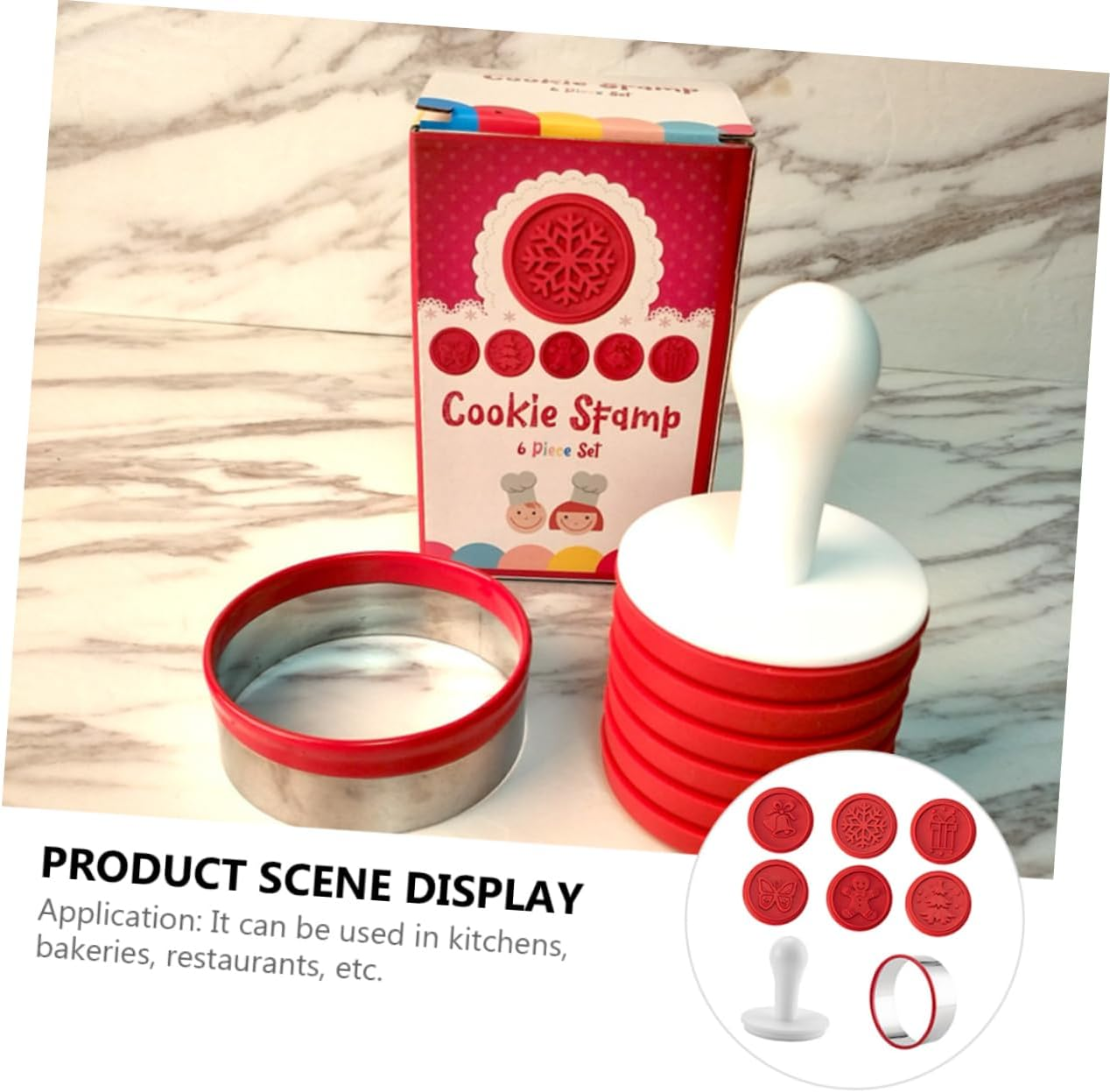 1Set Christmas Cookie Seal Hand Press Baking Molds Biscuit Cutters Christmas Patterns and Handle Reusable Silicone Stamp Kit for Holiday Baking image number 6