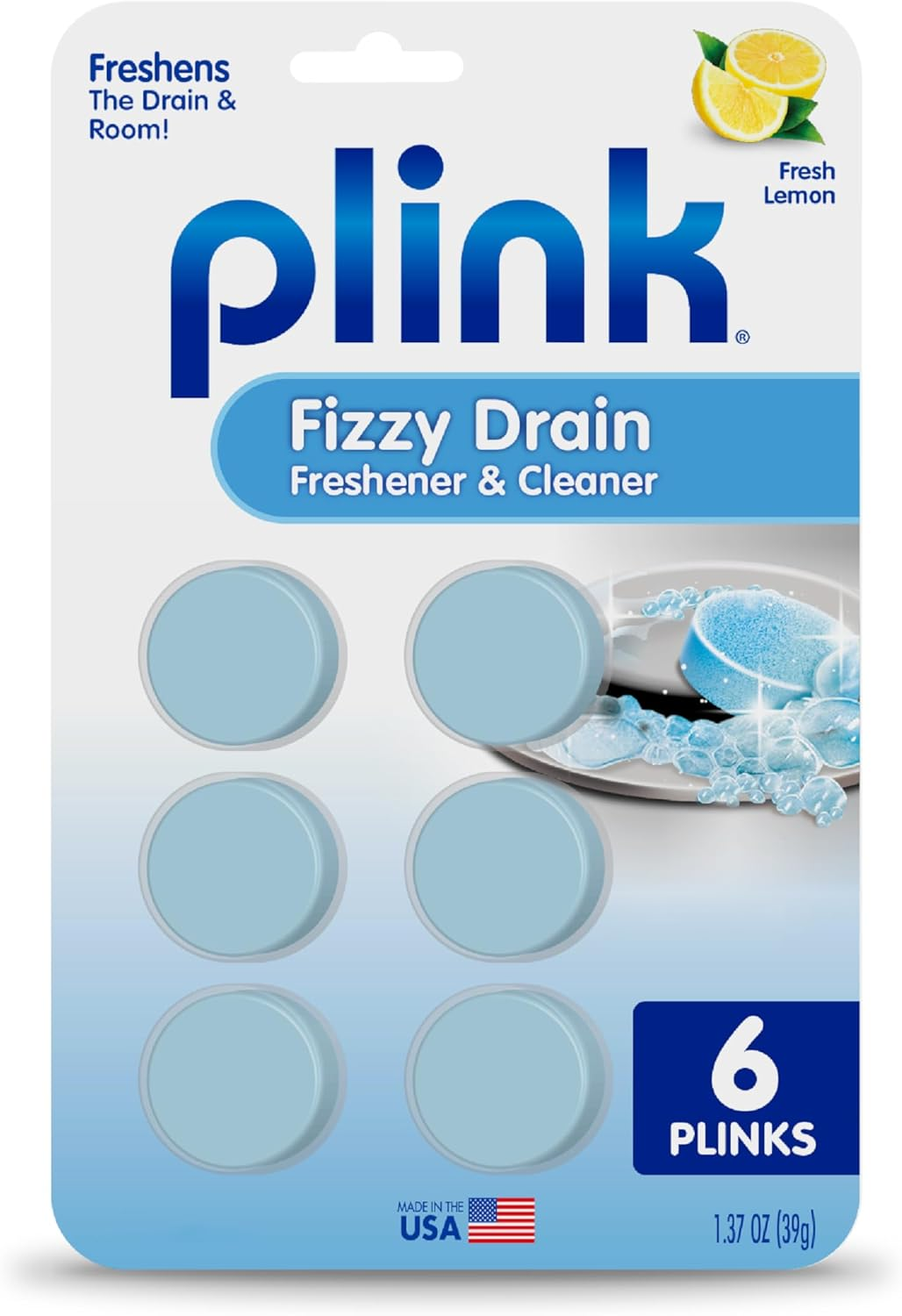 Plink Fizzy Drain Freshner, Prevents Buildup and Maintains a Clear Drain, Removes Drain Odor, Lemon Scent, 6 Tablets image number 2