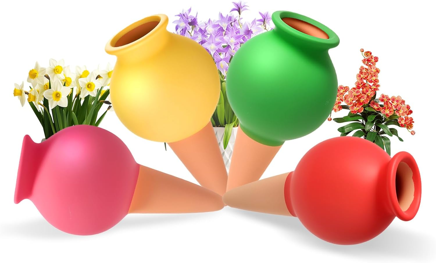 Terracotta Watering Spike Set, Self Watering Planter Insert, Automatic Plant Watering Devices for Vacation Care, Garden/Office/Outdoor/Indoor Plant Decoration 4PCS