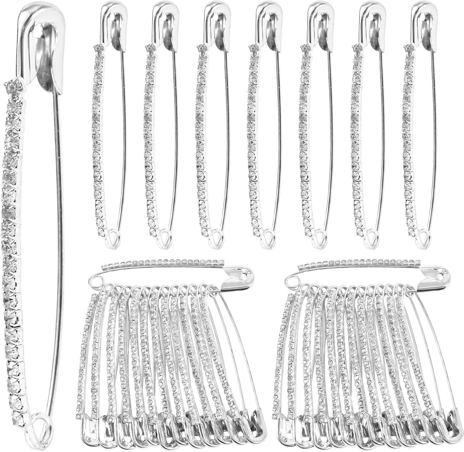 26Pcs Rhinestone Safety Pins, Basting Pins for Quilting Sewing Safety Pins Quilting Basting Pins Curved Basting Pins Curved Safety Pins for Women Skirts Sweater Scarf (Silver)