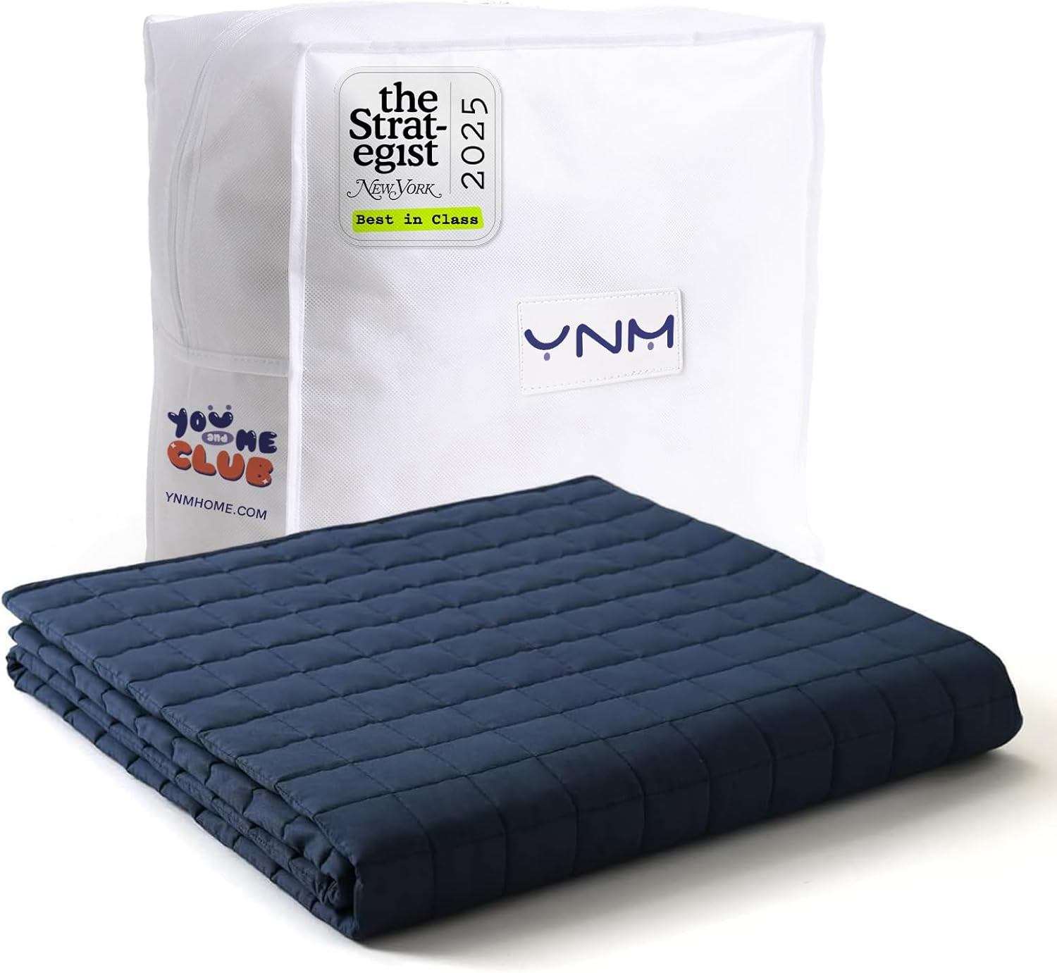 Ynm Exclusive Weighted Blanket, Fall Asleep Faster and Sleep Better, Smallest Compartments, 100% Soothing Cotton Material (152Cmx203Cm, 9Kg, Navy Blue), Ideal for Full/Queen Bed