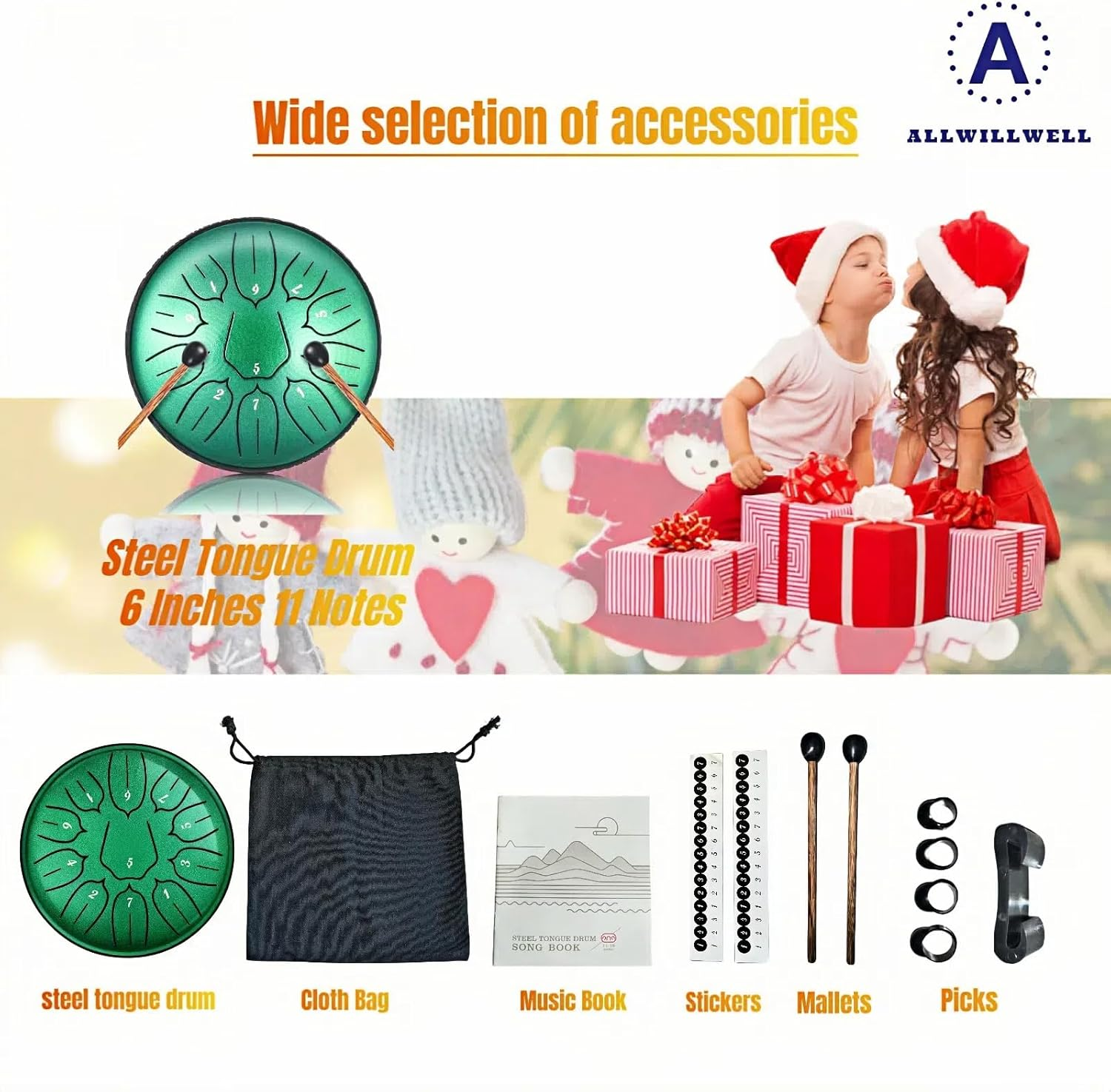 Steel Tongue Drum&Rain Drum - 6" 11-Note Waterproof Percussion | D Tuning | Thick Carbon Steel for Rich Tones | Perfect for Meditation, Yoga & Outdoor Rain Play (GREEN) image number 3