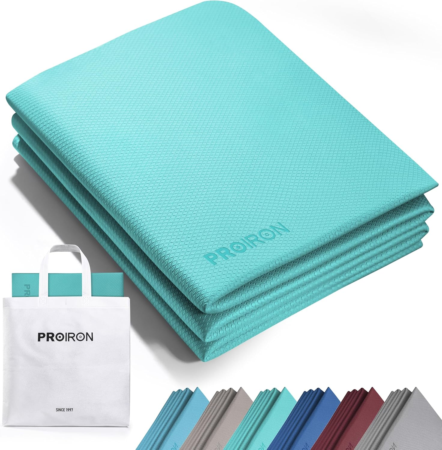 PROIRON Yoga Mat Folding Travel Yoga Mat TPE Eco-Friendly Non Slip Double-Sided Exercise Mat Foldable Easy to Carry to Class Beach Park Travel Picnics 6 Mm Thick(With Storage Bag)