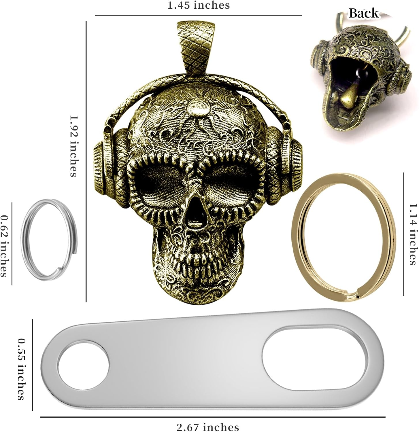 Motorcycle Guardian Luck Bell Rock Skull Biker Gremlin Bell Car Key Chain Ring Accessories with Motorcycle Bell Hanger image number 4