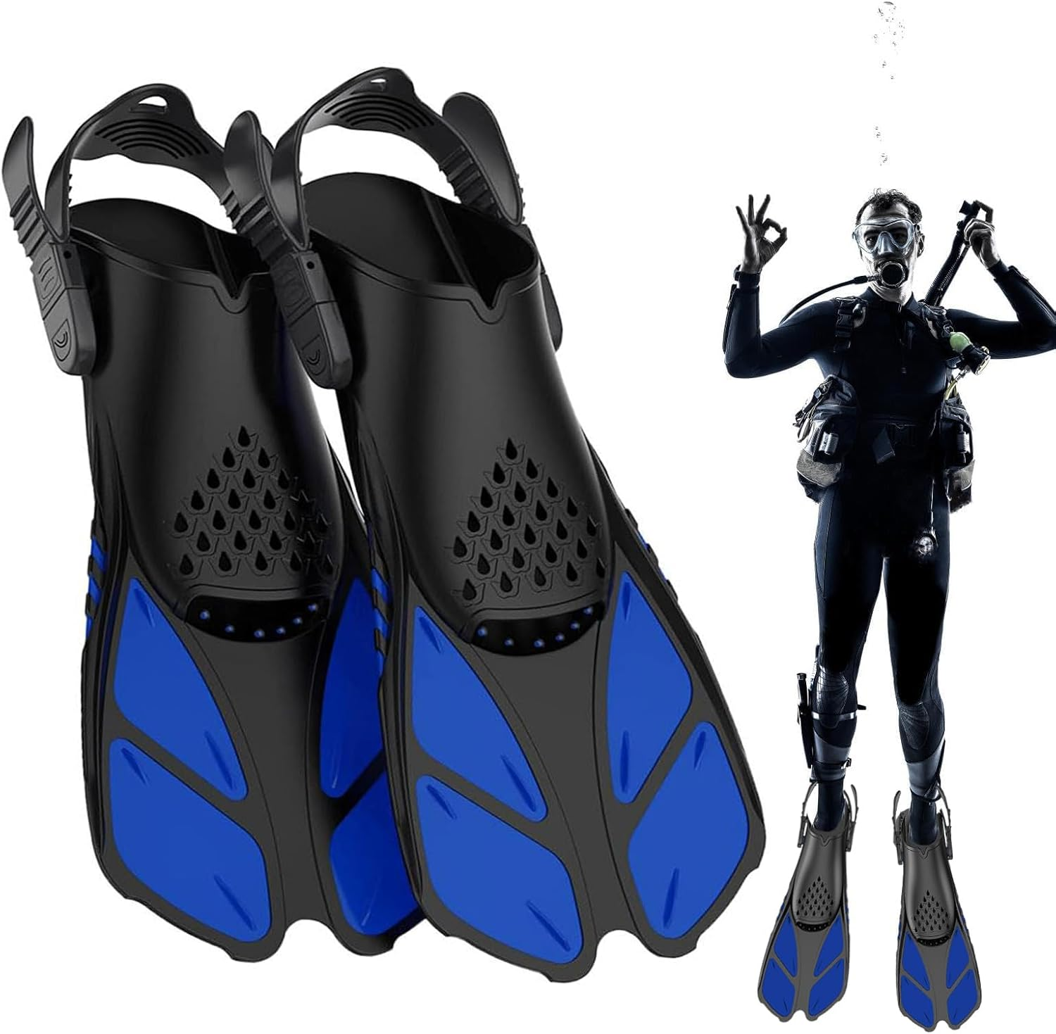 Snorkel Fins, Full Foot Pocket Swim Fins for Snorkeling, Diving