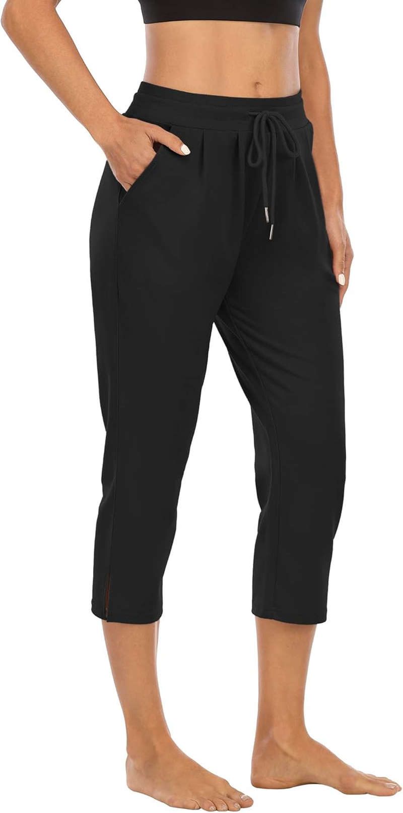 THANTH Womens Capri Yoga Pants Loose Comfy Lounge Pajamas Workout Athletic Capris Jersey Joggers Pants with Pockets image number 2