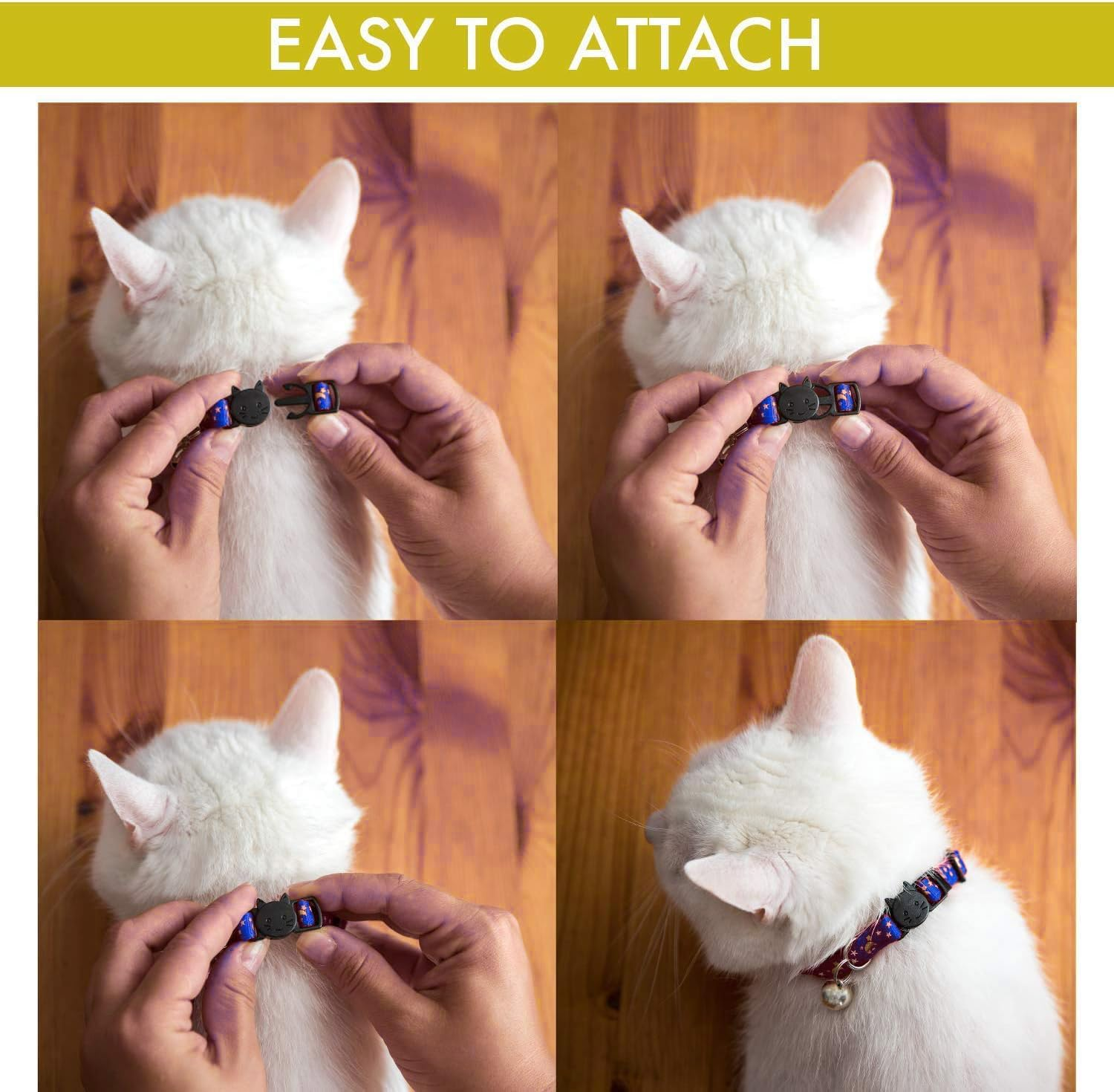 2PCS Glow in the Dark Cat Collars with Bell - Adjustable Breakaway Kitten Collars, Safe Stretch Clasp, Cute Moons & Stars Pendant for Indoor/Outdoor Cats image number 5