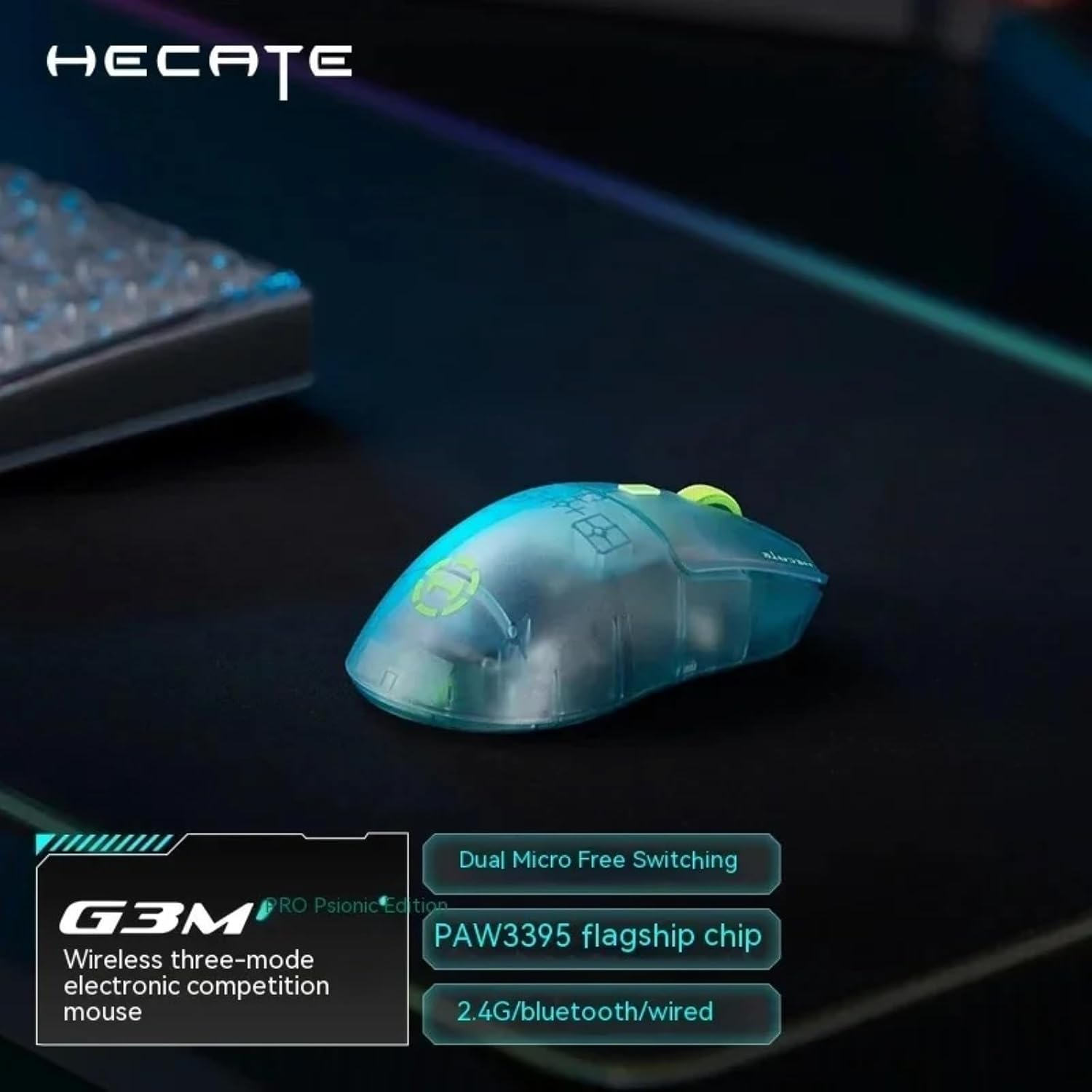 Edifier G3M PRO Wireless Gaming Mouse, Tri-Mode 2.4G/Usb-C/Bluetooth/26000 DPI, Rechargeable Computer Mouse for Laptop PC Mac, Transparent Green image number 1